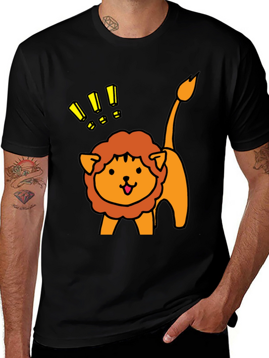 Cute Lion Graphic Tee - Black Cotton T-Shirt