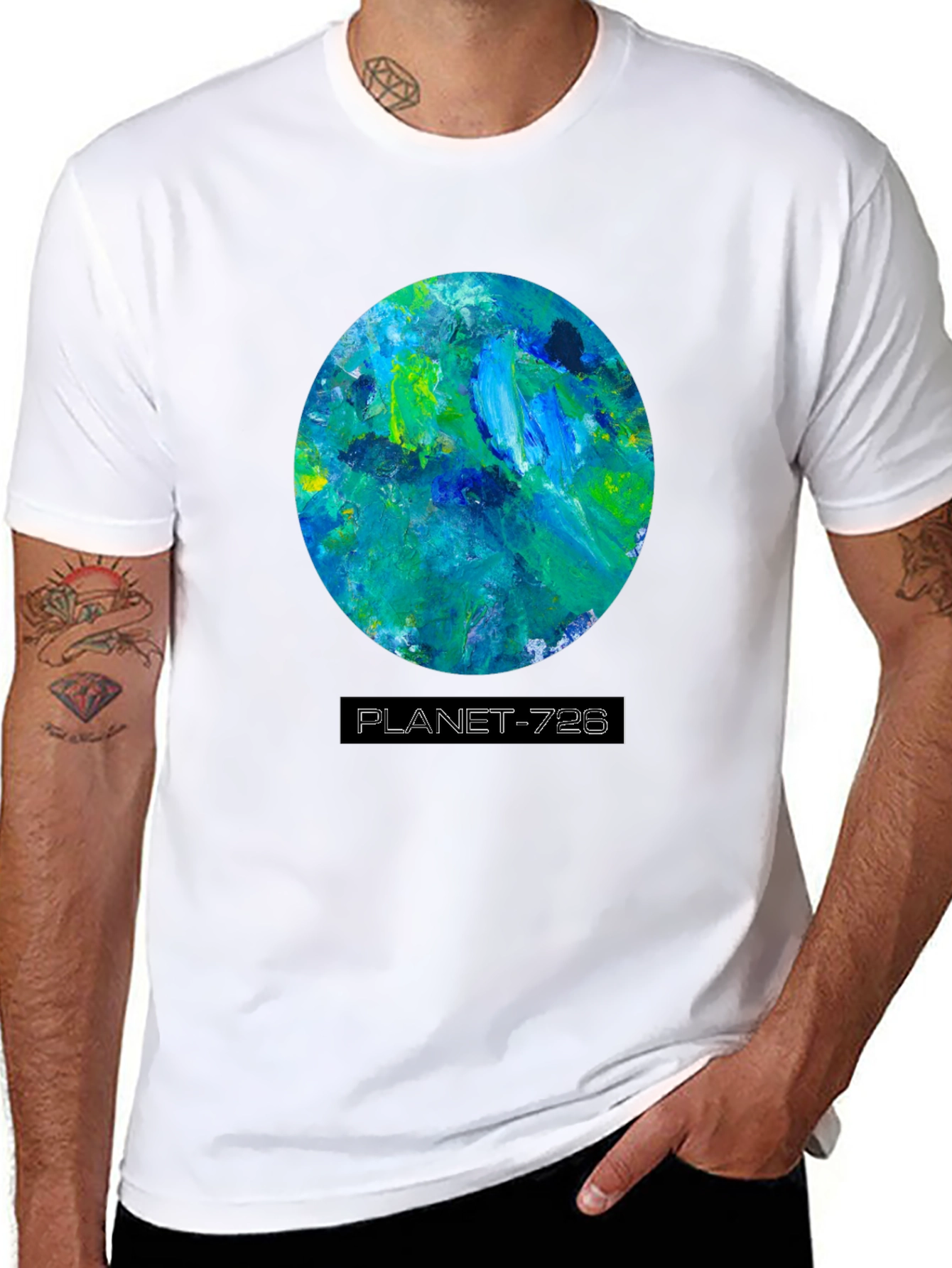 Planet 728 Black Graphic Tee - Artistic Earth Design