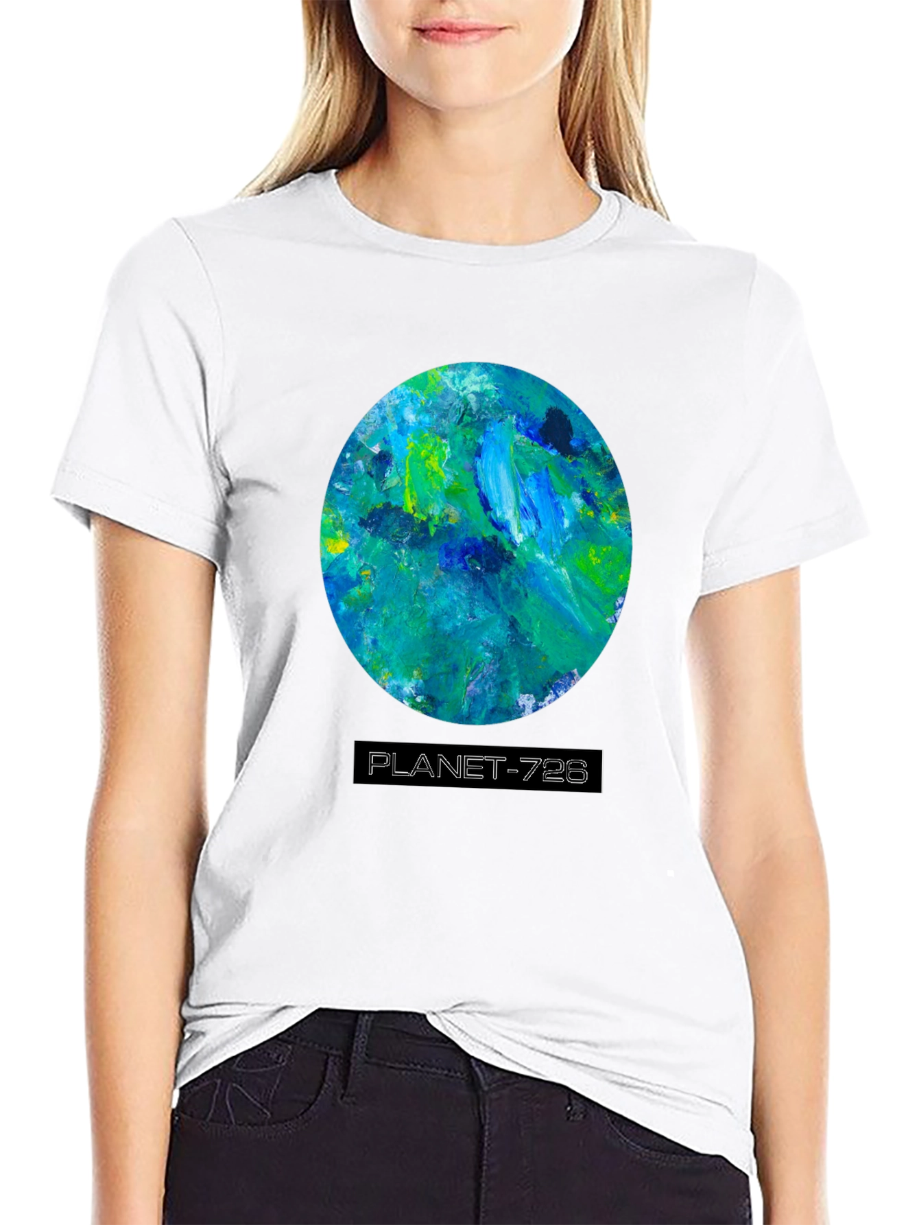 Planet 728 Black Graphic Tee - Artistic Earth Design
