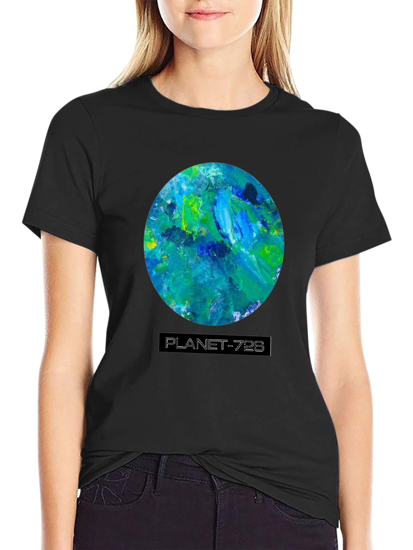 Planet 728 Black Graphic Tee - Artistic Earth Design