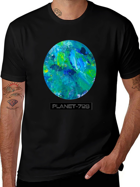 Planet 728 Black Graphic Tee - Artistic Earth Design