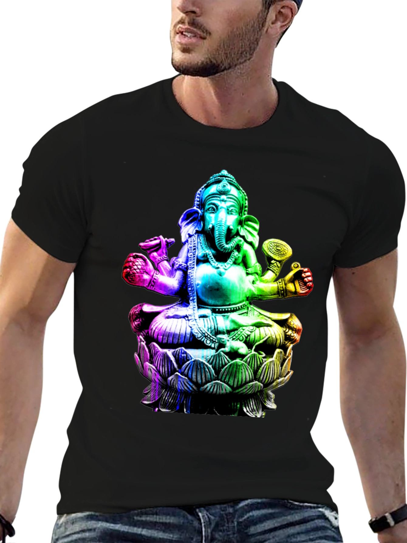 Rainbow Ganesha Graphic Print T-Shirt