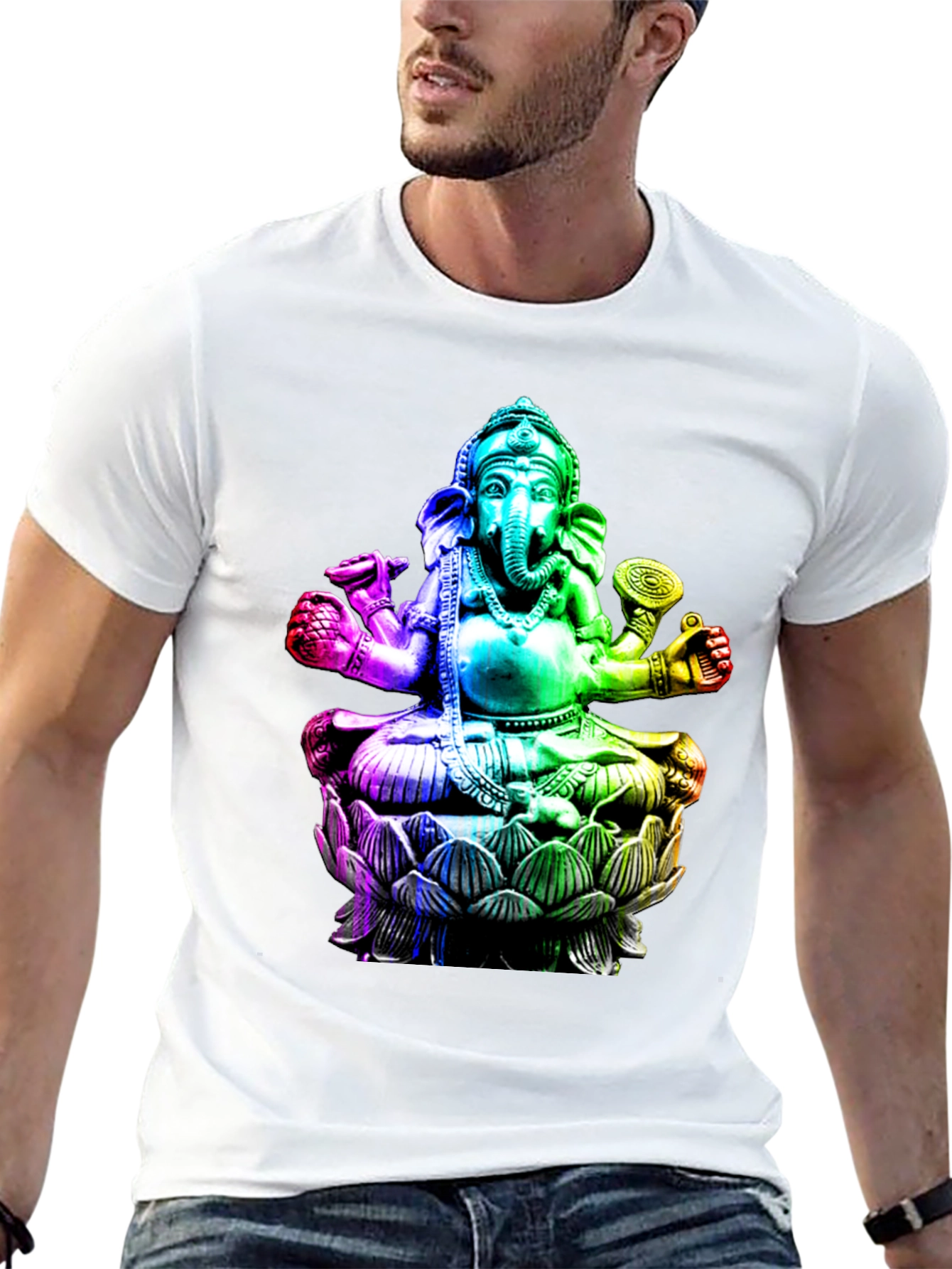 Rainbow Ganesha Graphic Print T-Shirt