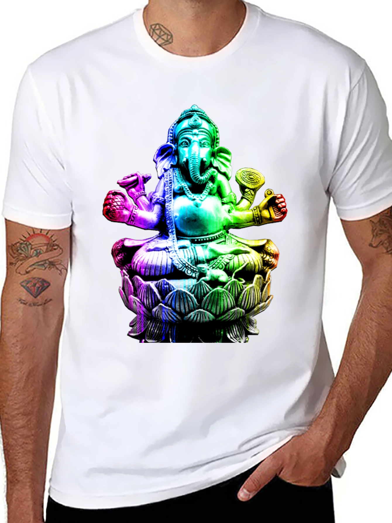 Rainbow Ganesha Graphic Print T-Shirt