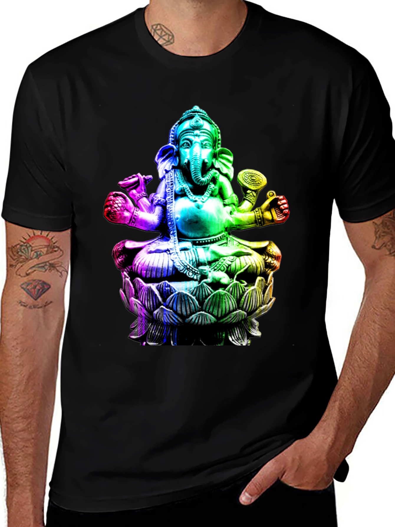 Rainbow Ganesha Graphic Print T-Shirt