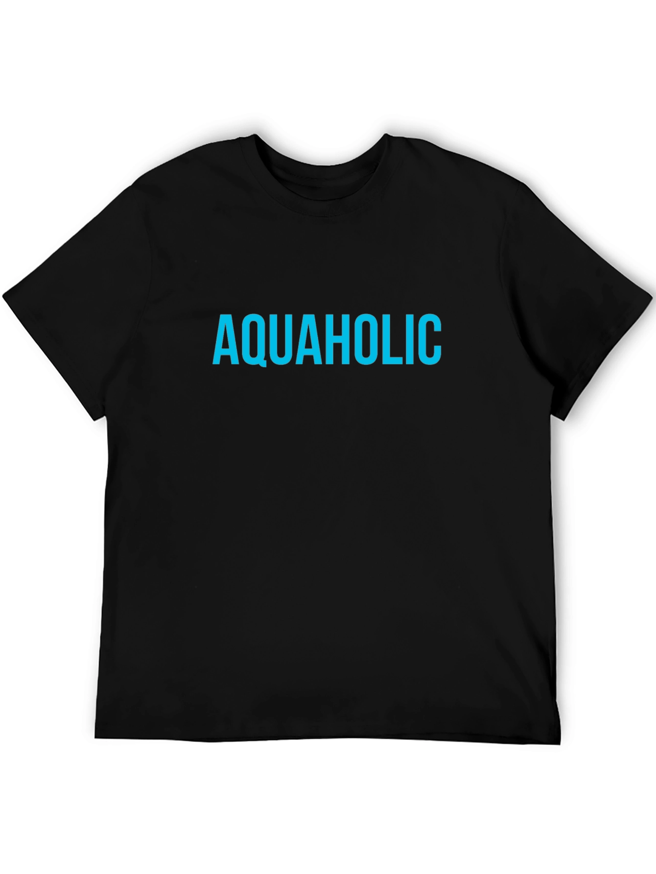 Aquaholic T-Shirt - Blue Text on Black Tee