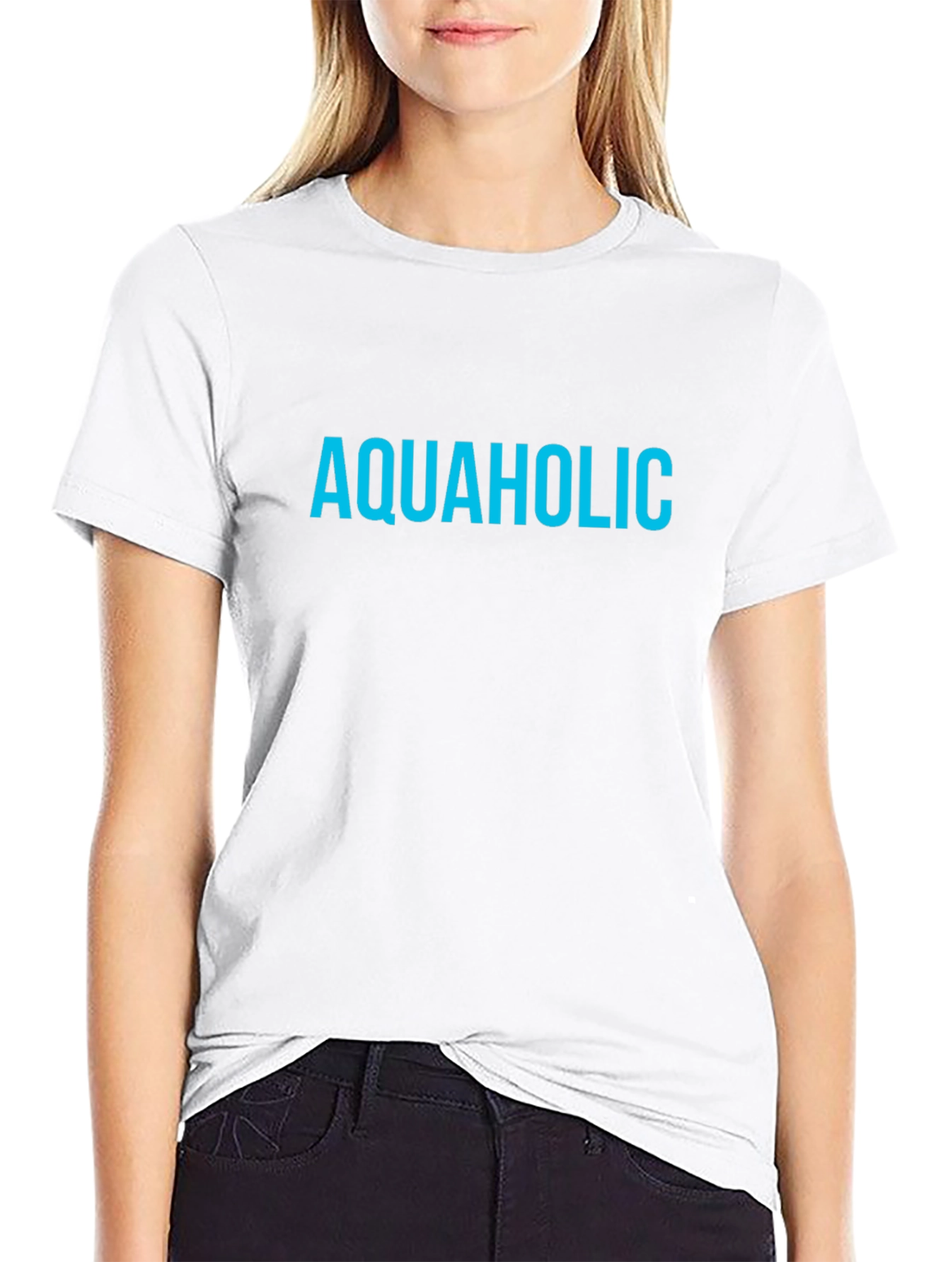 Aquaholic T-Shirt - Blue Text on Black Tee