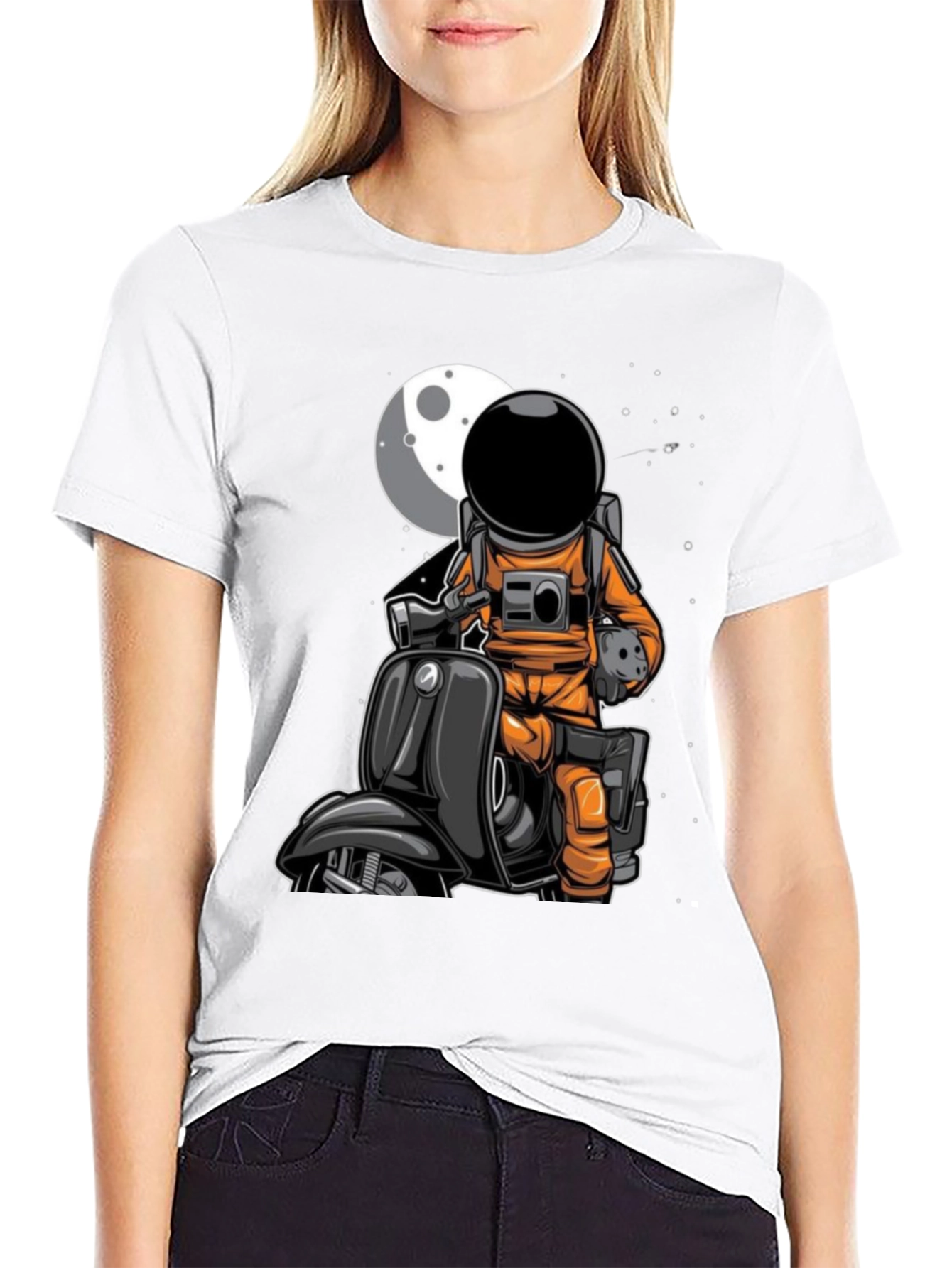 Astronaut on Scooter Graphic Tee - Space Rider T-Shirt