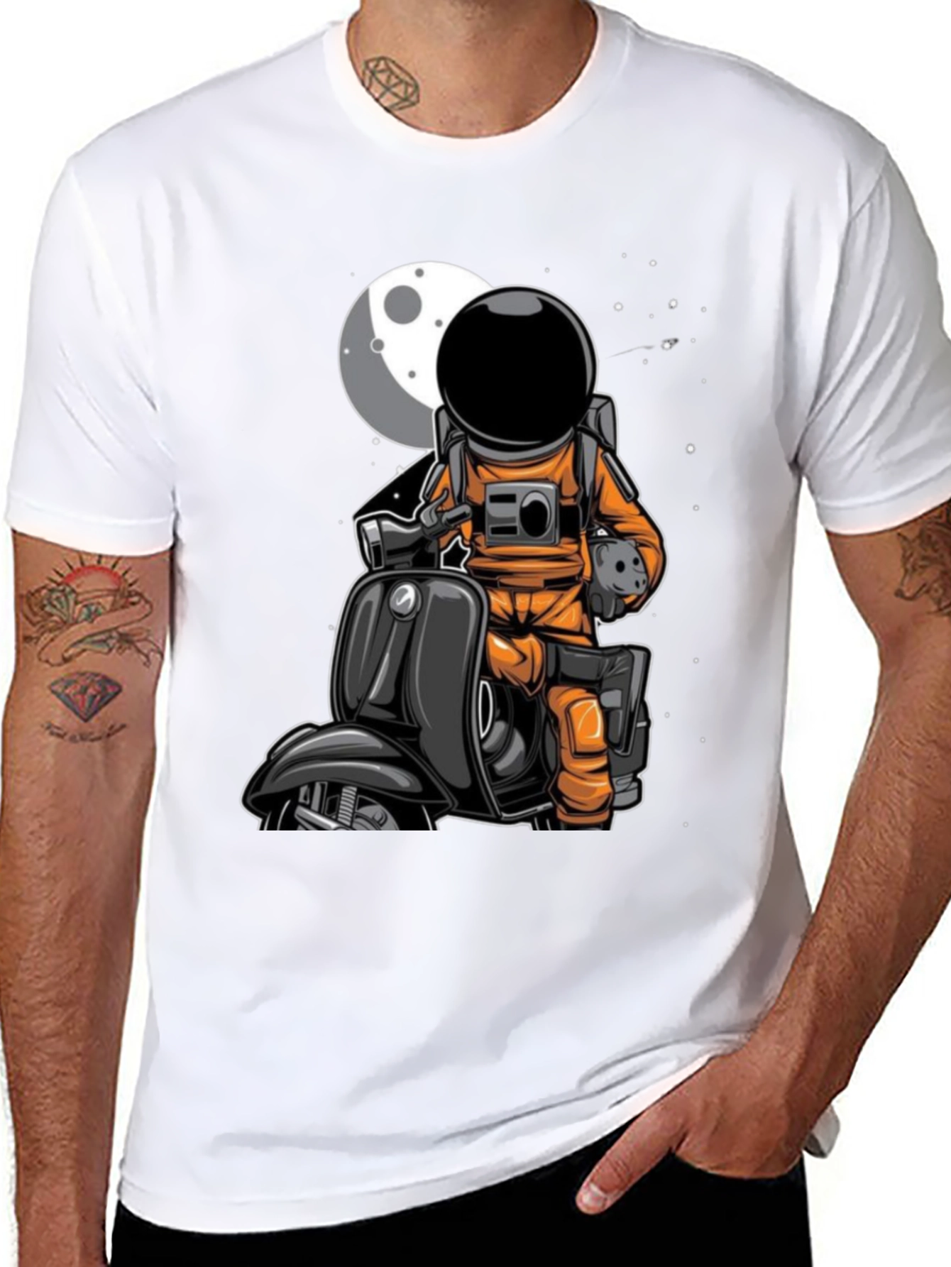 Astronaut on Scooter Graphic Tee - Space Rider T-Shirt