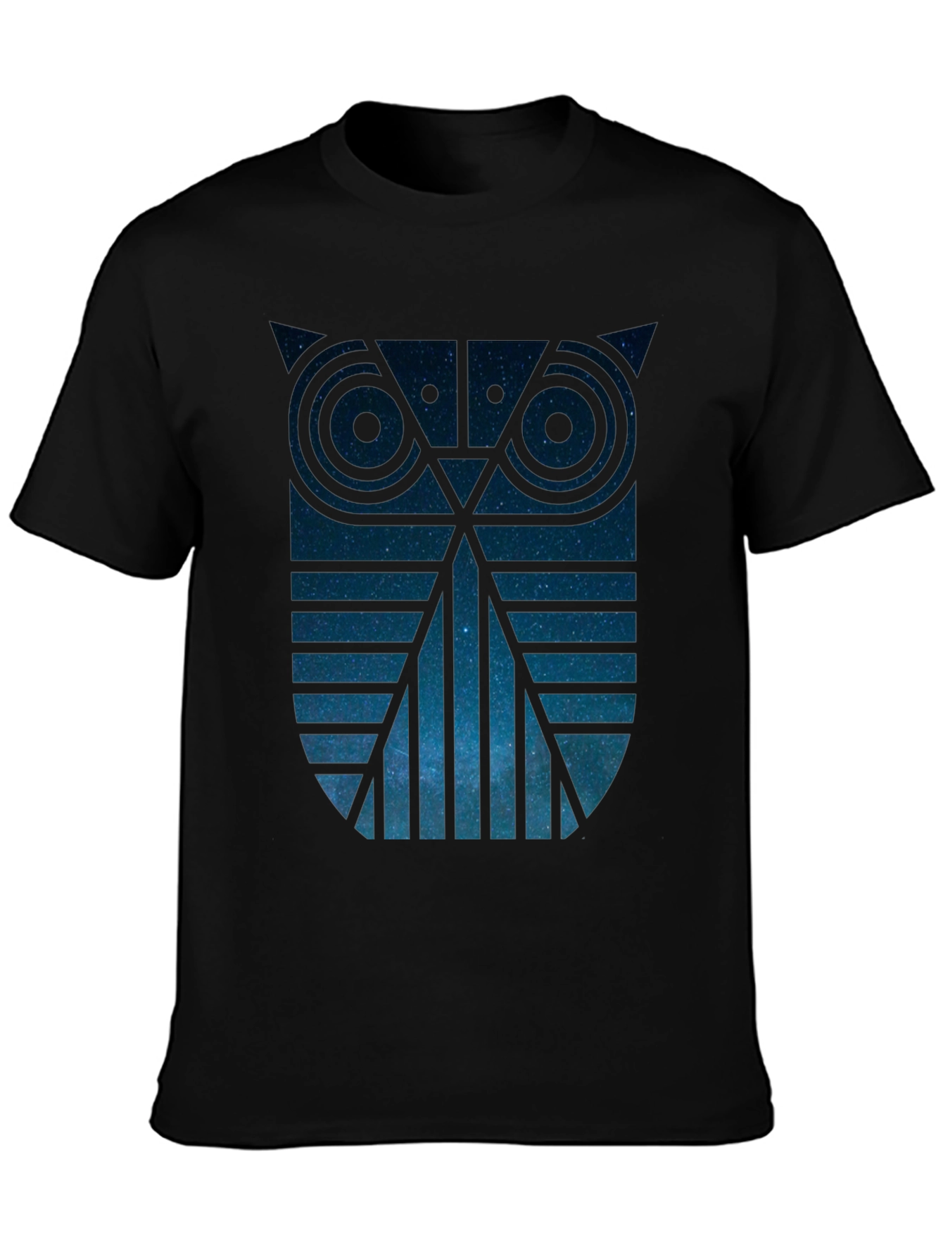 Geometric Owl Galaxy Graphic Tee - Mens Black T-Shirt