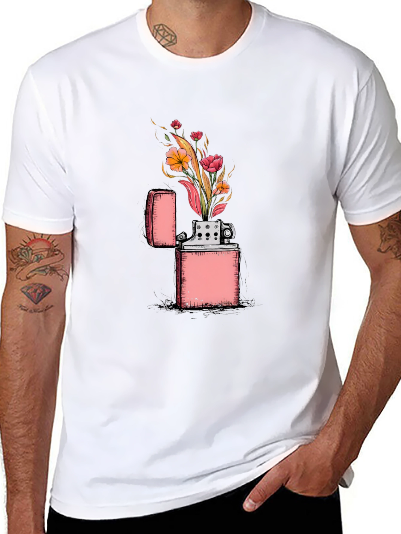 Floral Zippo Graphic Tee - Unique Lighter Design