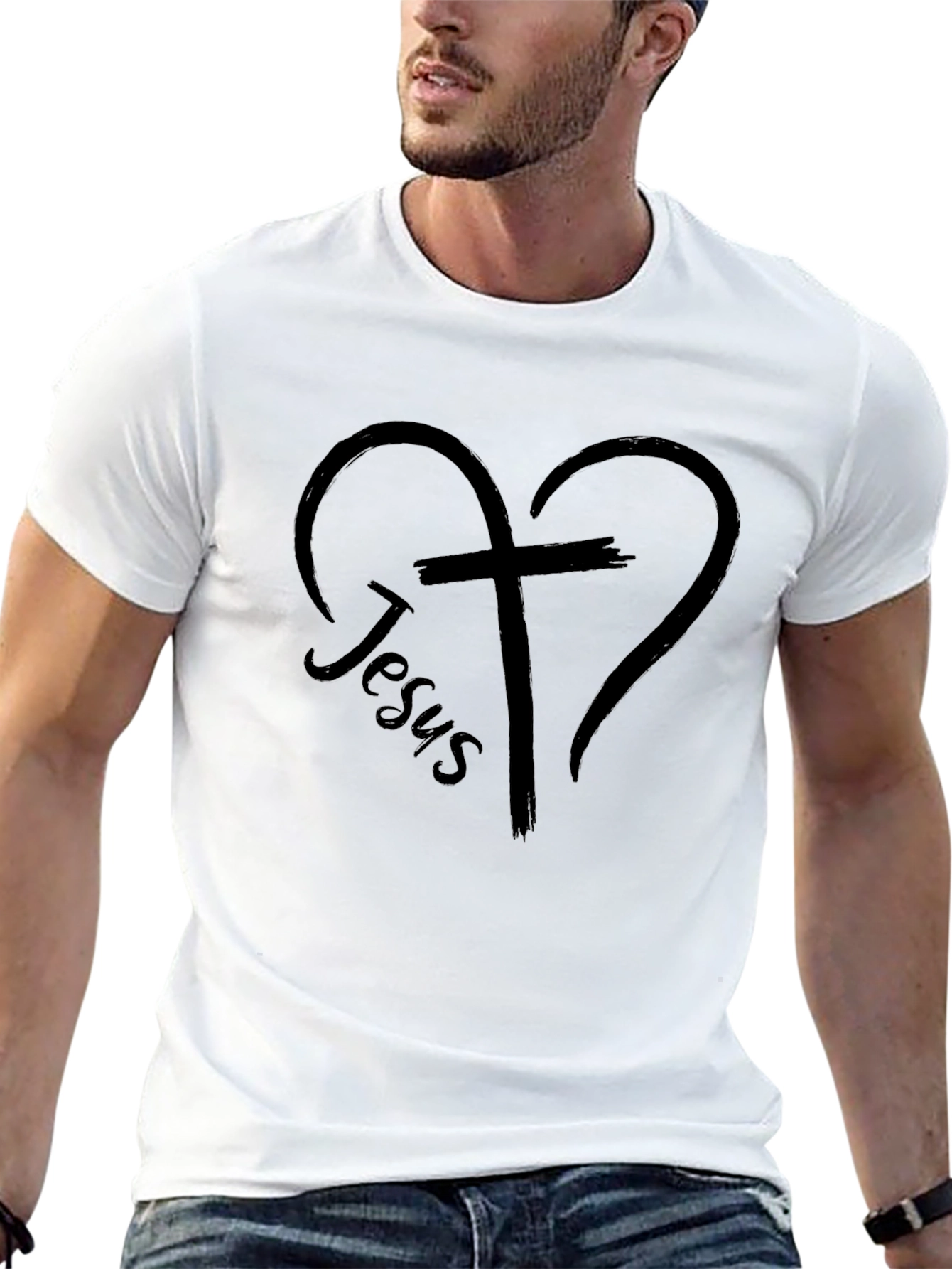 Faith-Inspired Jesus Heart Cross Black T-Shirt