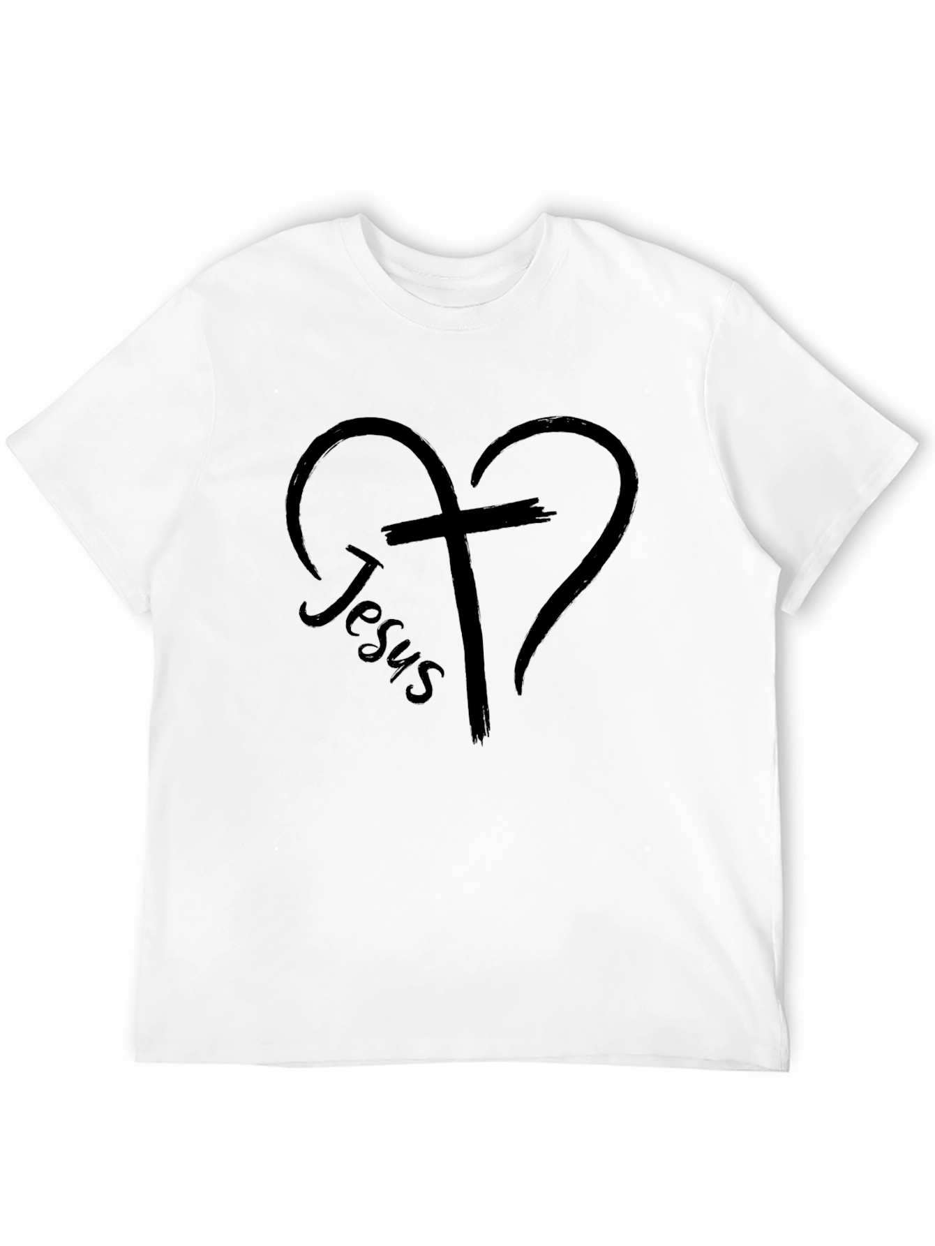 Faith-Inspired Jesus Heart Cross Black T-Shirt