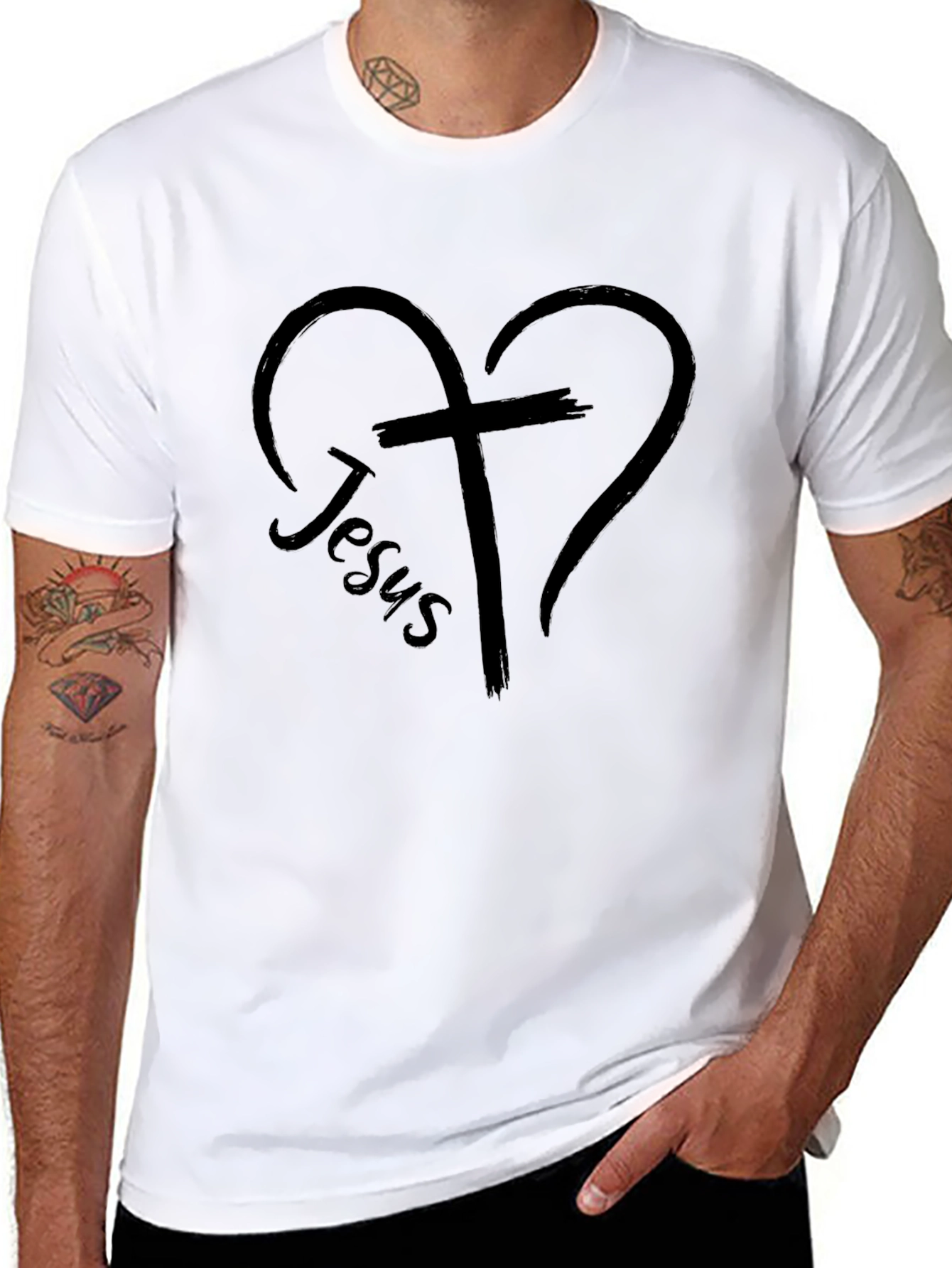 Faith-Inspired Jesus Heart Cross Black T-Shirt