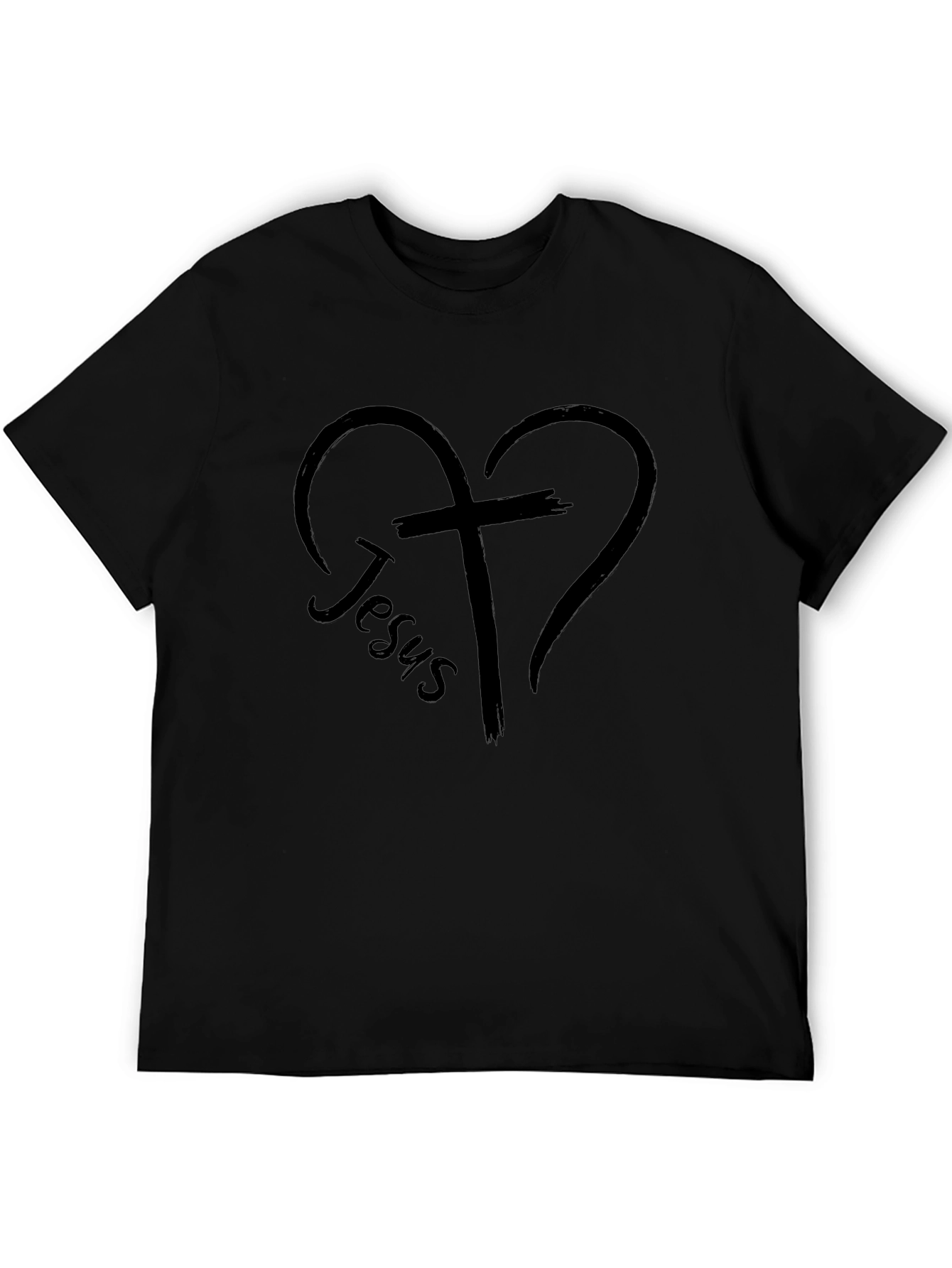 Faith-Inspired Jesus Heart Cross Black T-Shirt
