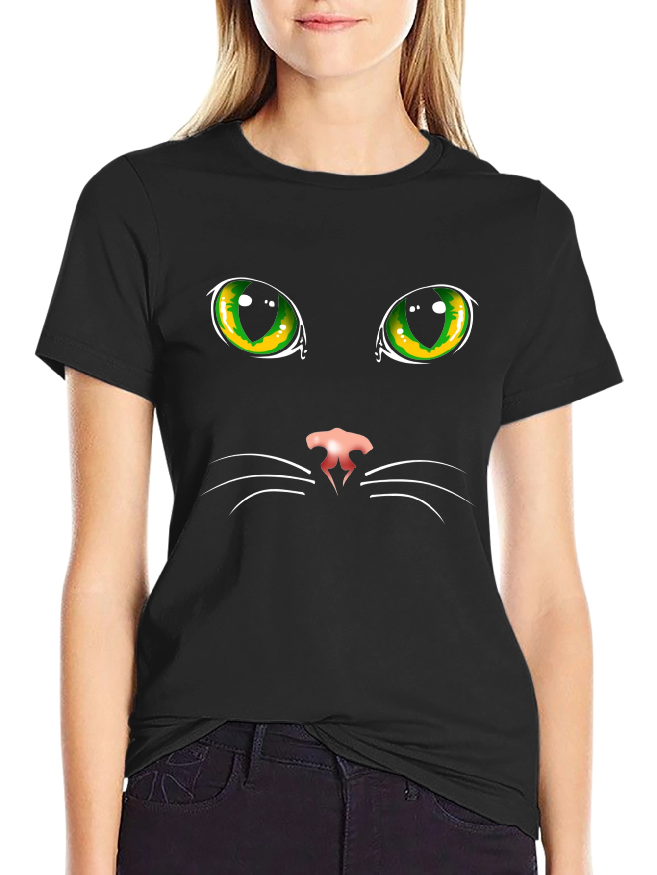 Black Cat Face Graphic T-Shirt