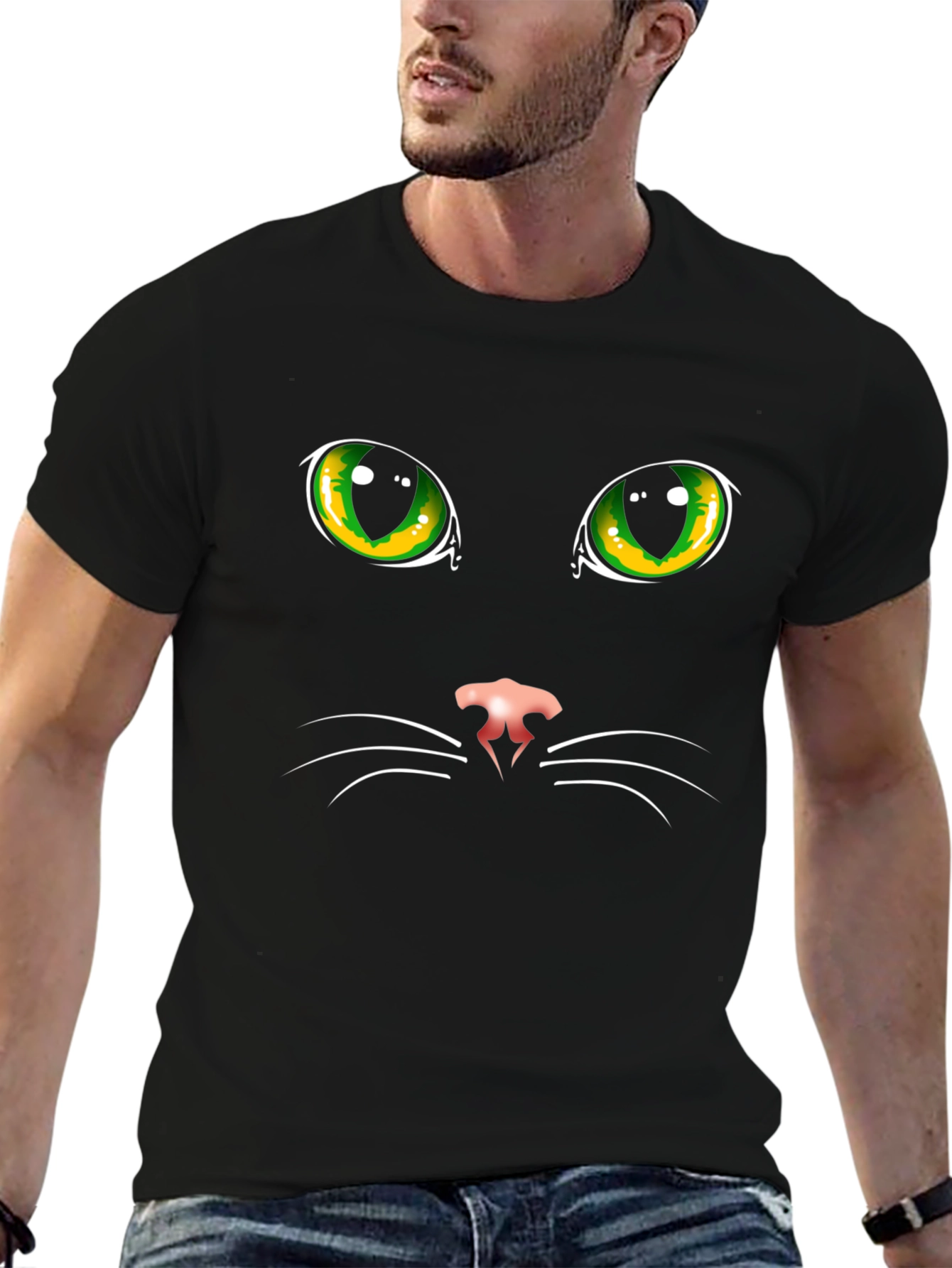Black Cat Face Graphic T-Shirt