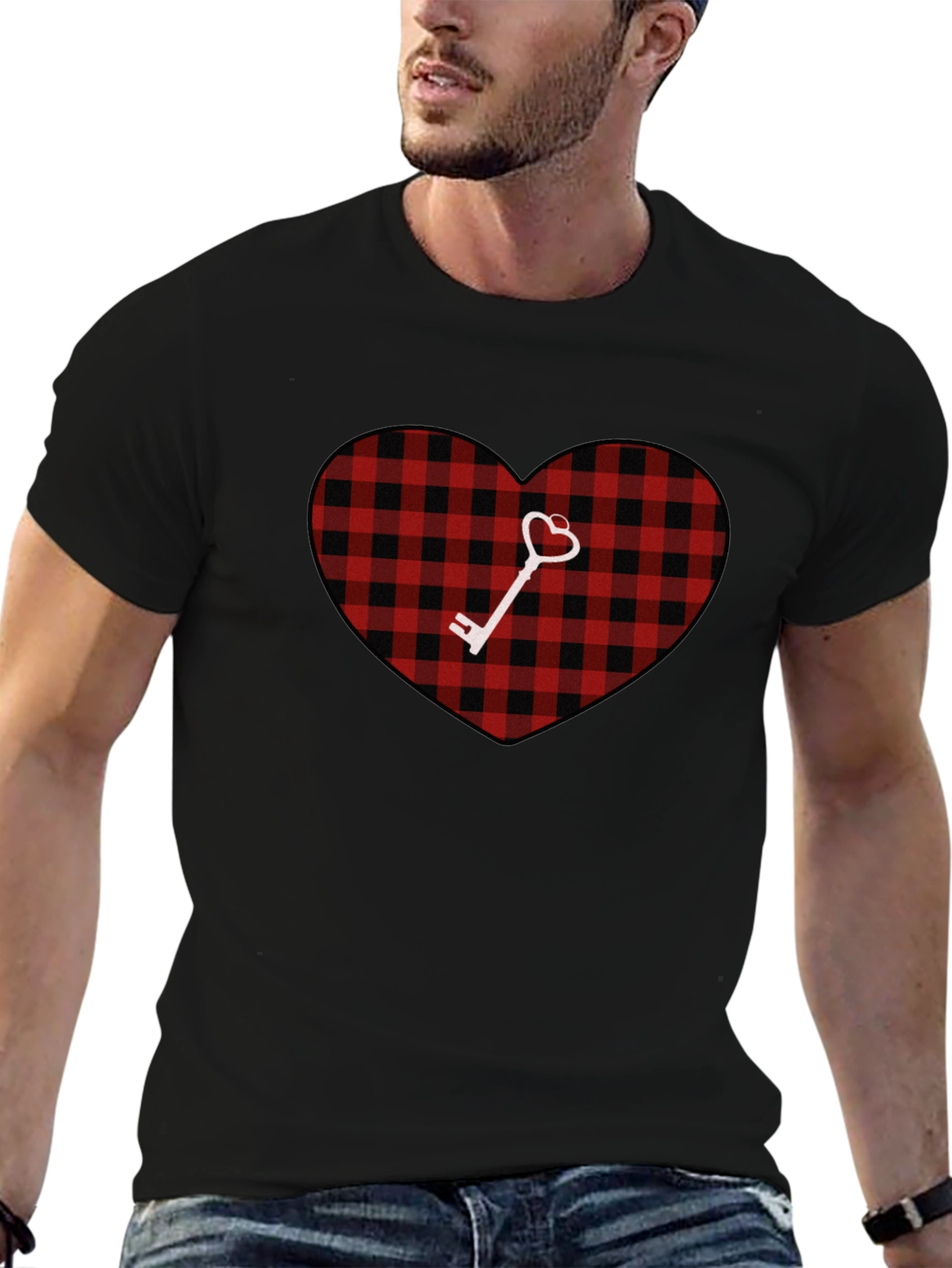 Plaid Heart & Key Graphic T-Shirt