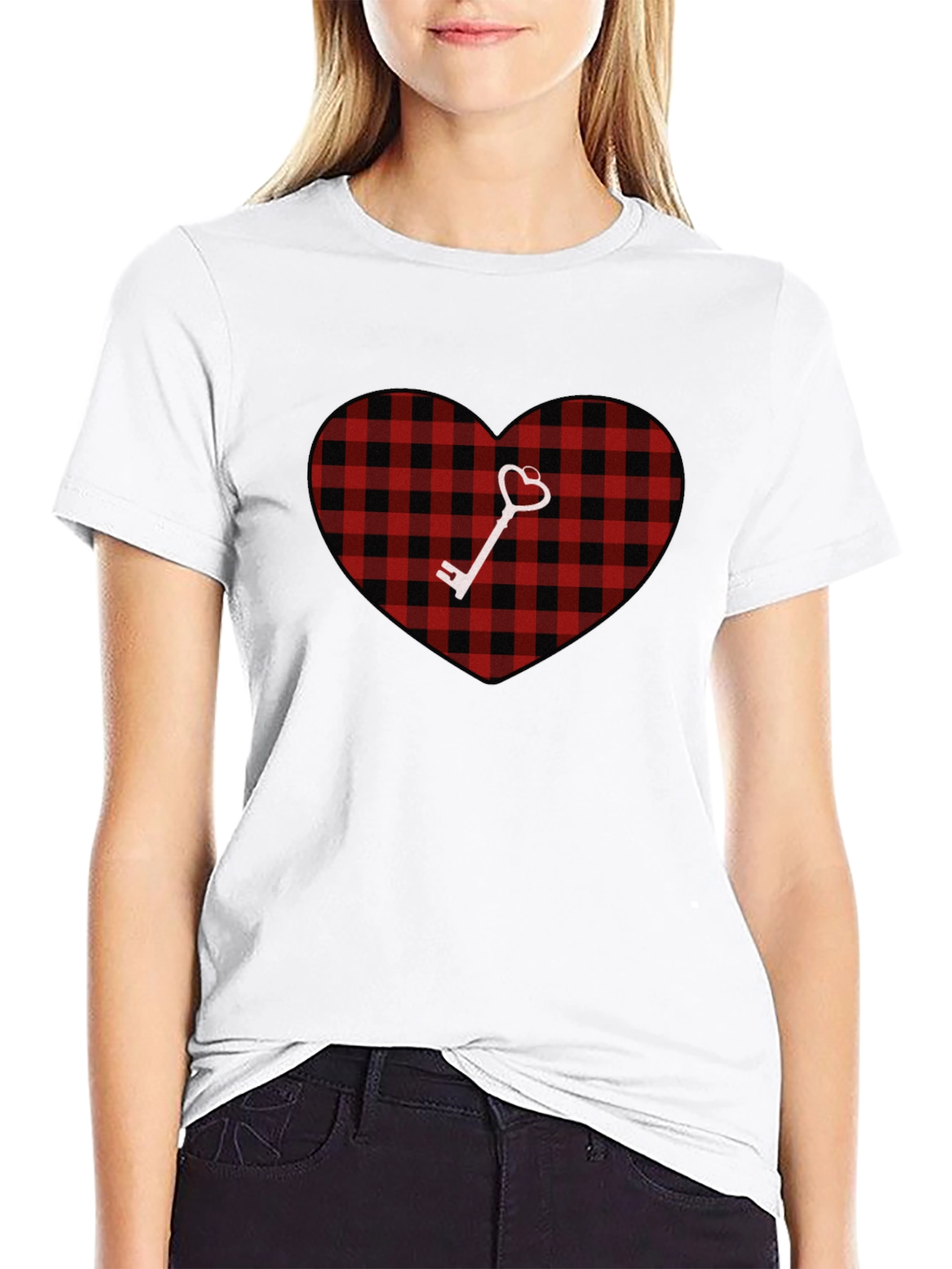 Plaid Heart & Key Graphic T-Shirt