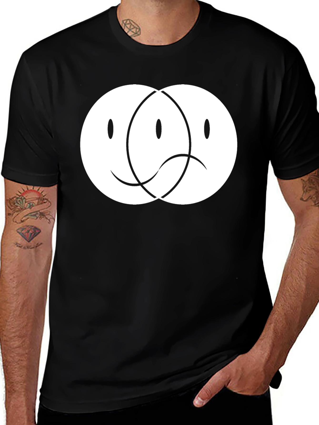 Dual Emotion Graphic Tee - Black Cotton T-Shirt