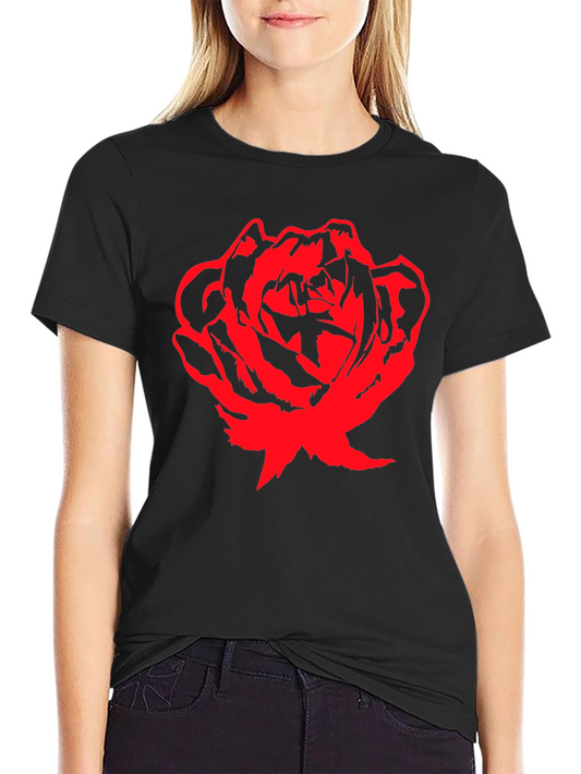 Bold Red Rose Graphic T-Shirt - Black Cotton Tee
