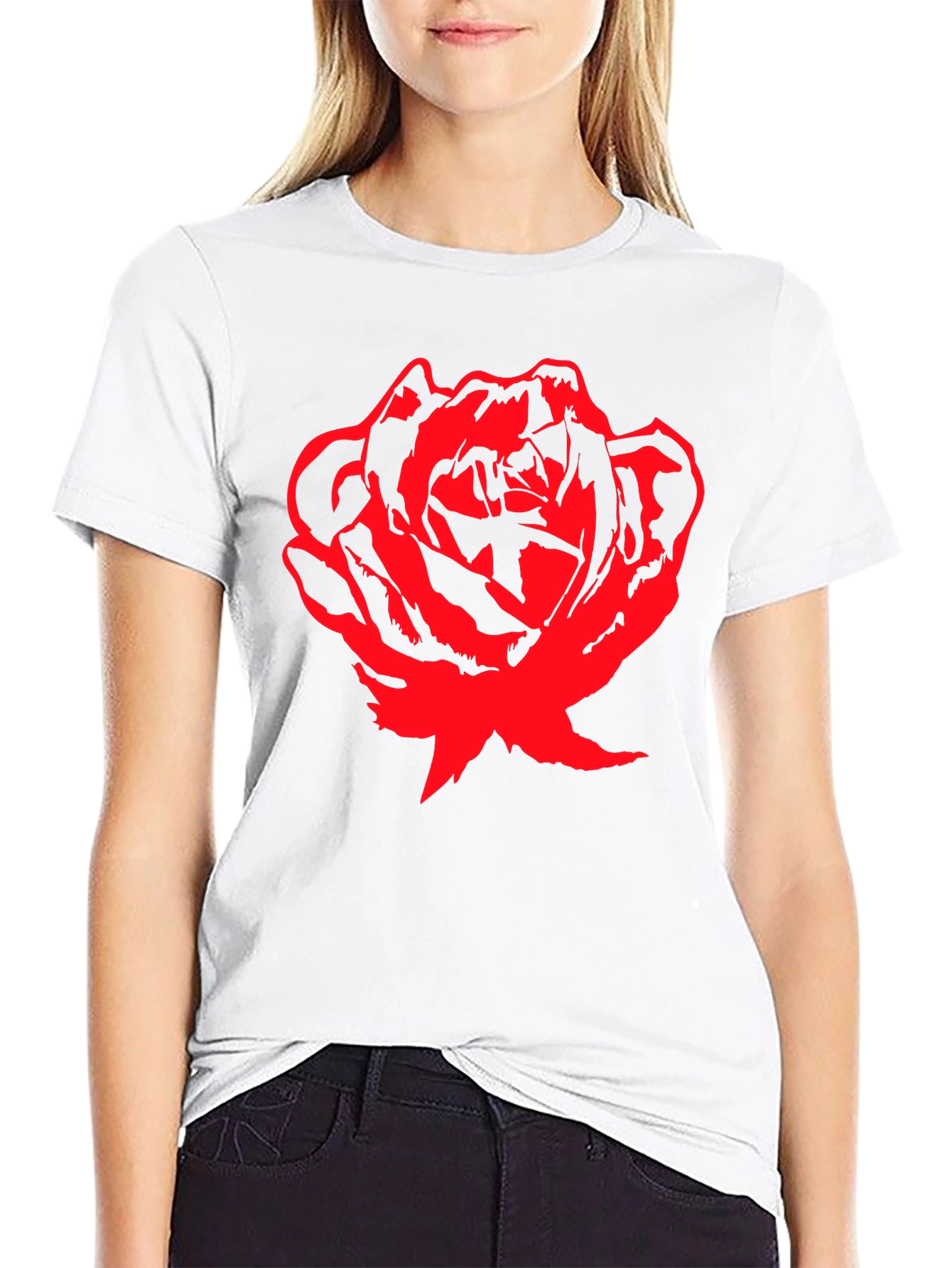 Bold Red Rose Graphic T-Shirt - Black Cotton Tee