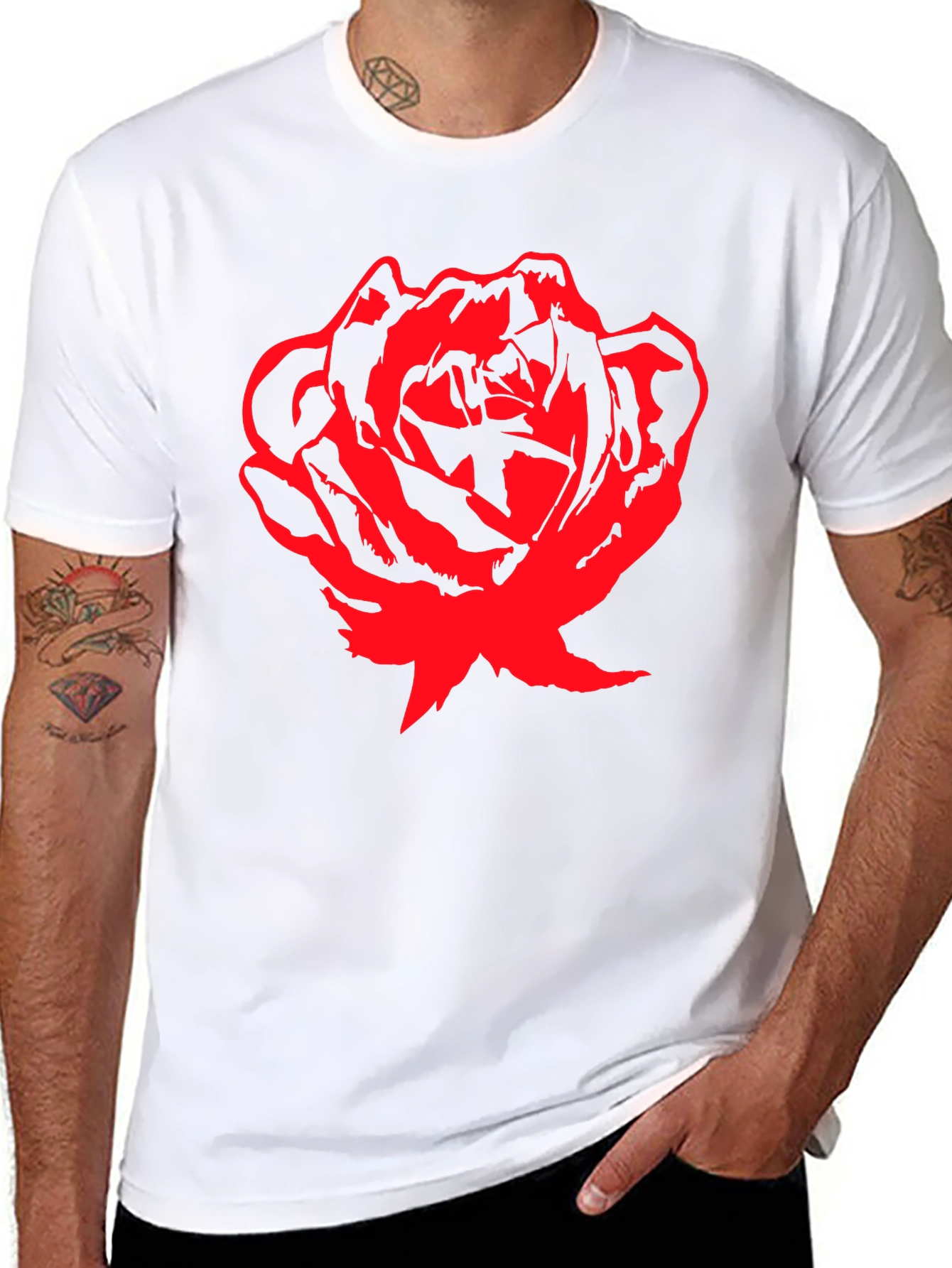Bold Red Rose Graphic T-Shirt - Black Cotton Tee