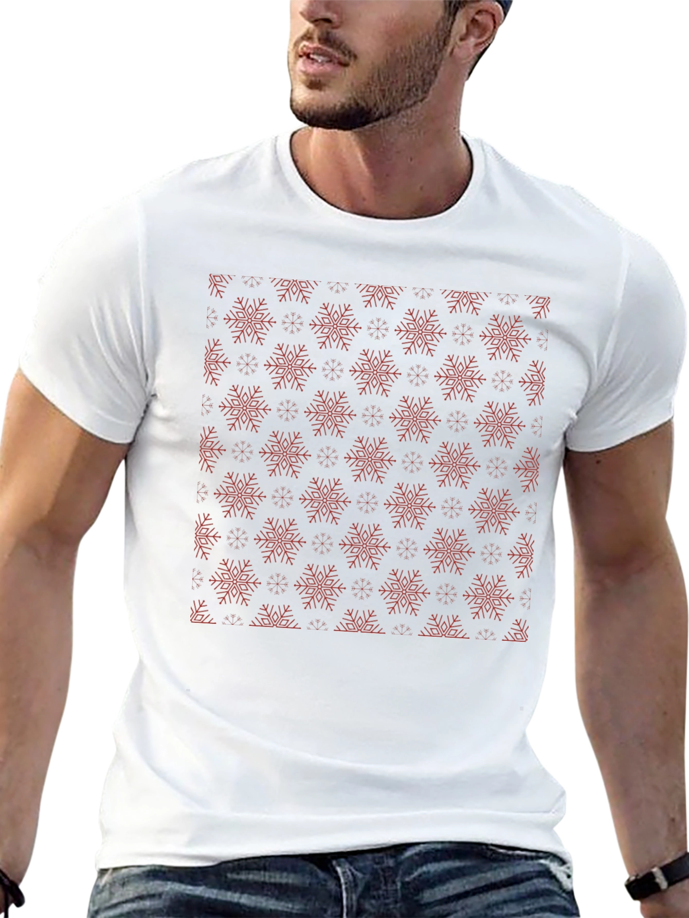 Festive Snowflake Pattern Black T-Shirt
