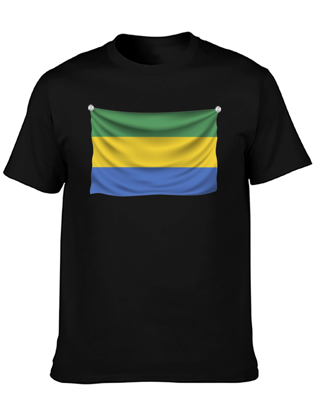 Gabon Flag T-Shirt - Black Crew Neck Tee