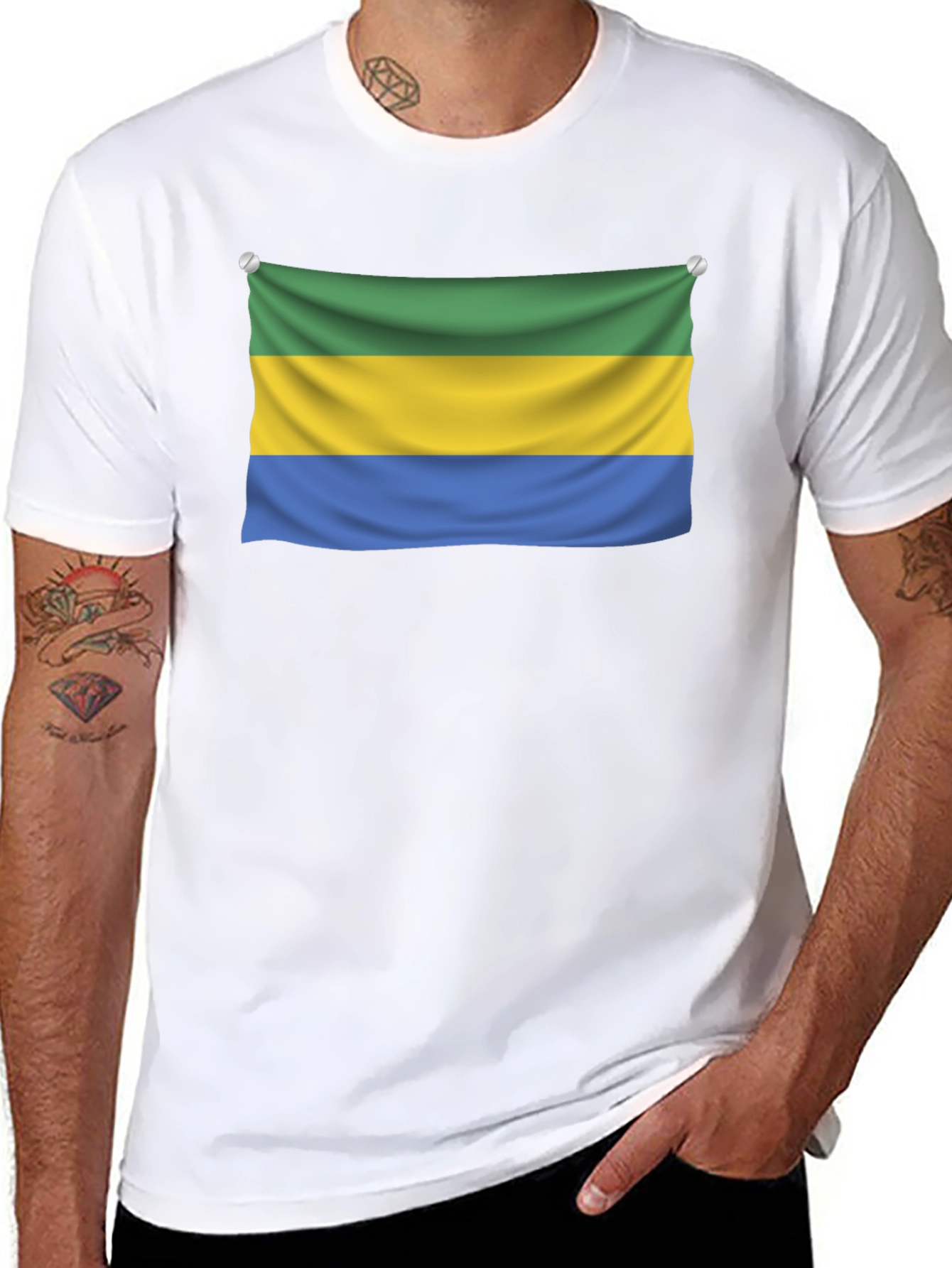 Gabon Flag T-Shirt - Black Crew Neck Tee