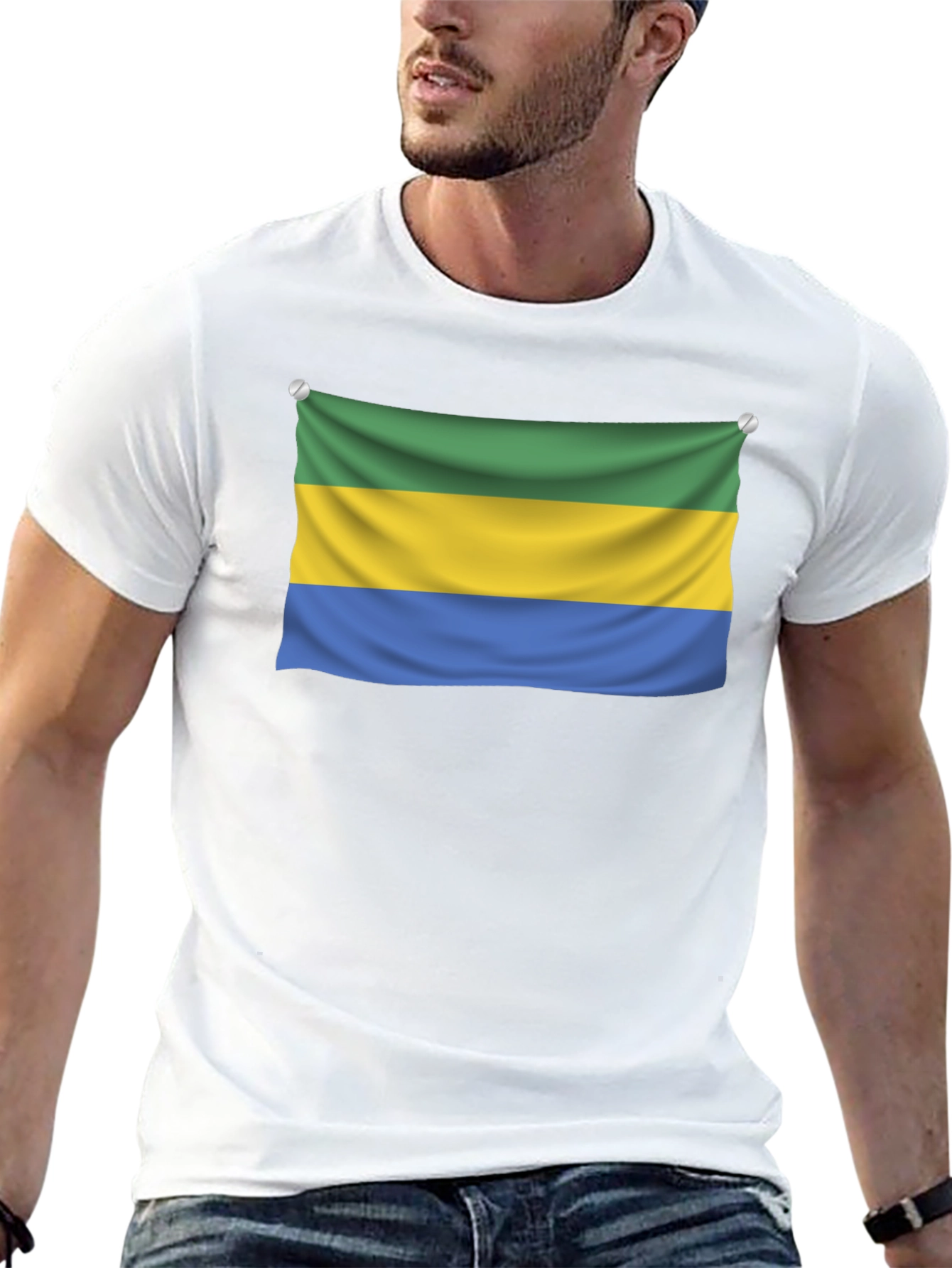 Gabon Flag T-Shirt - Black Crew Neck Tee