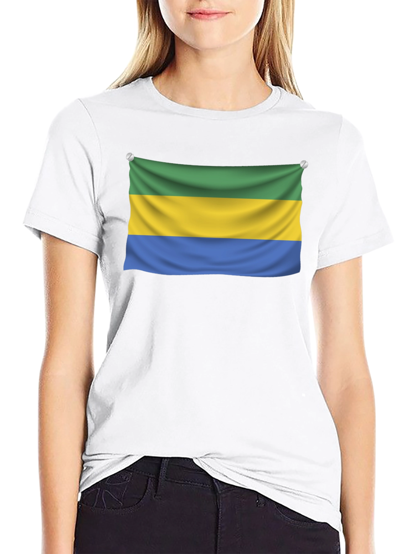 Gabon Flag T-Shirt - Black Crew Neck Tee