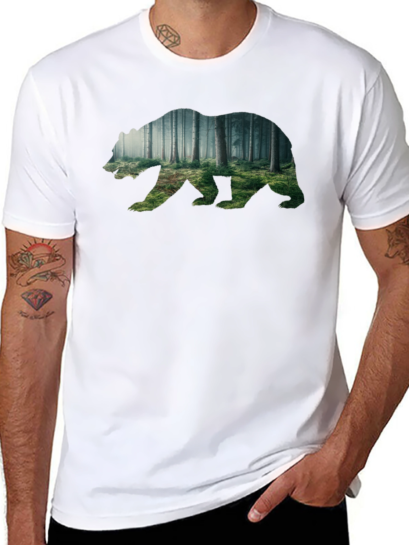 Nature Bear Graphic Tee - Soft Black Cotton Shirt