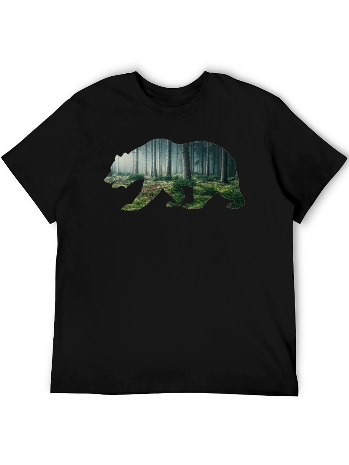 Nature Bear Graphic Tee - Soft Black Cotton Shirt