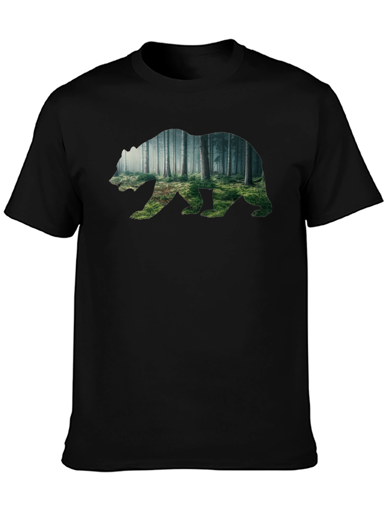 Nature Bear Graphic Tee - Soft Black Cotton Shirt