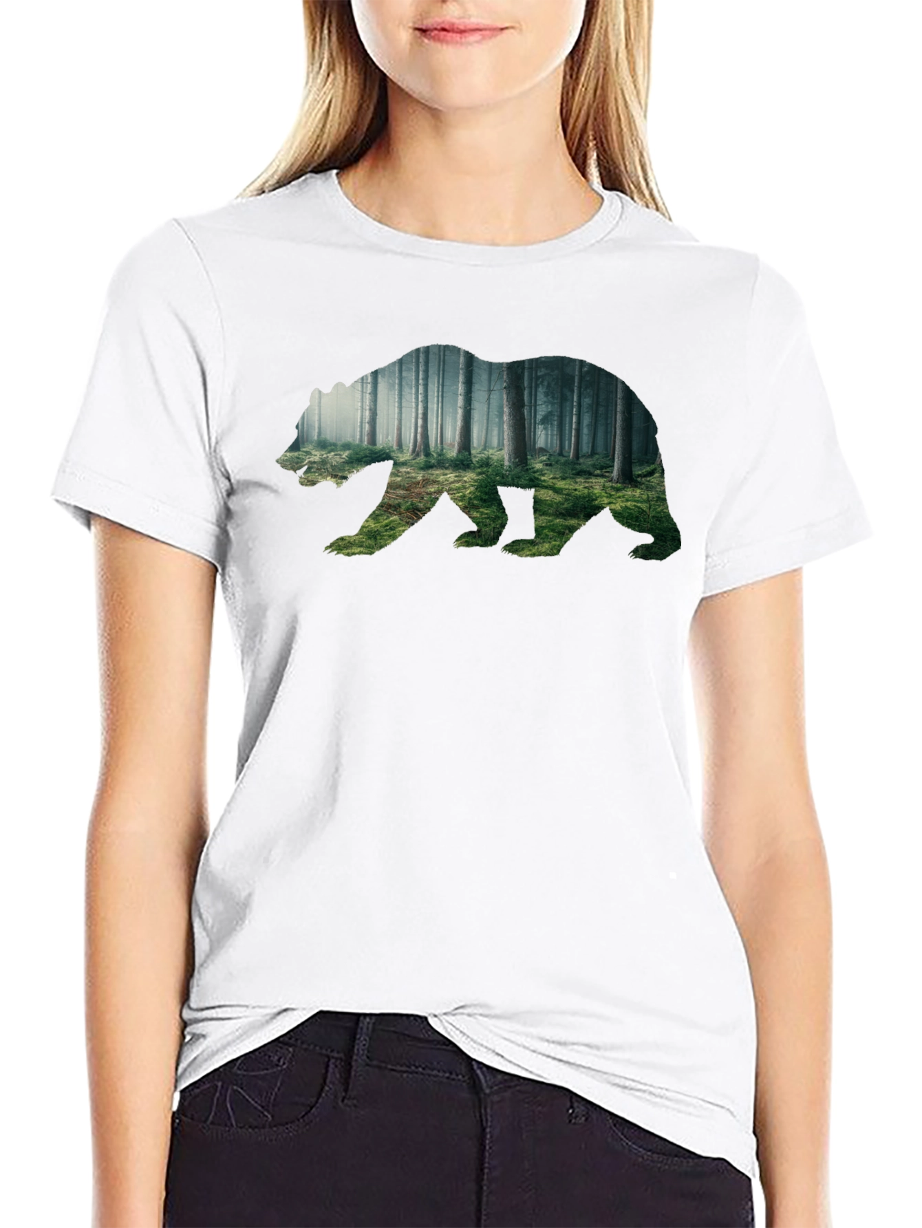 Nature Bear Graphic Tee - Soft Black Cotton Shirt
