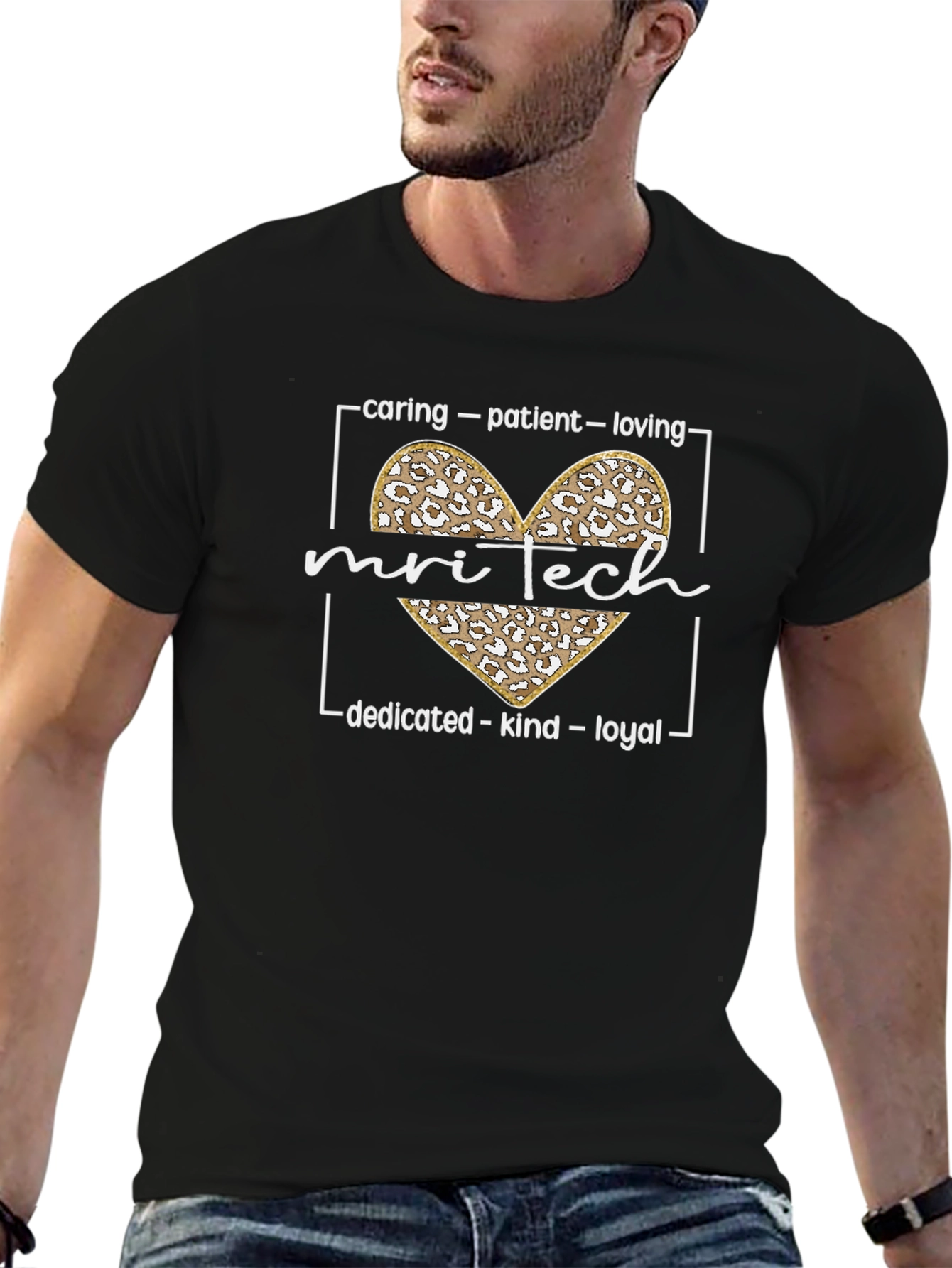 MRI Tech Leopard Heart T-Shirt - Caring Patient Loving