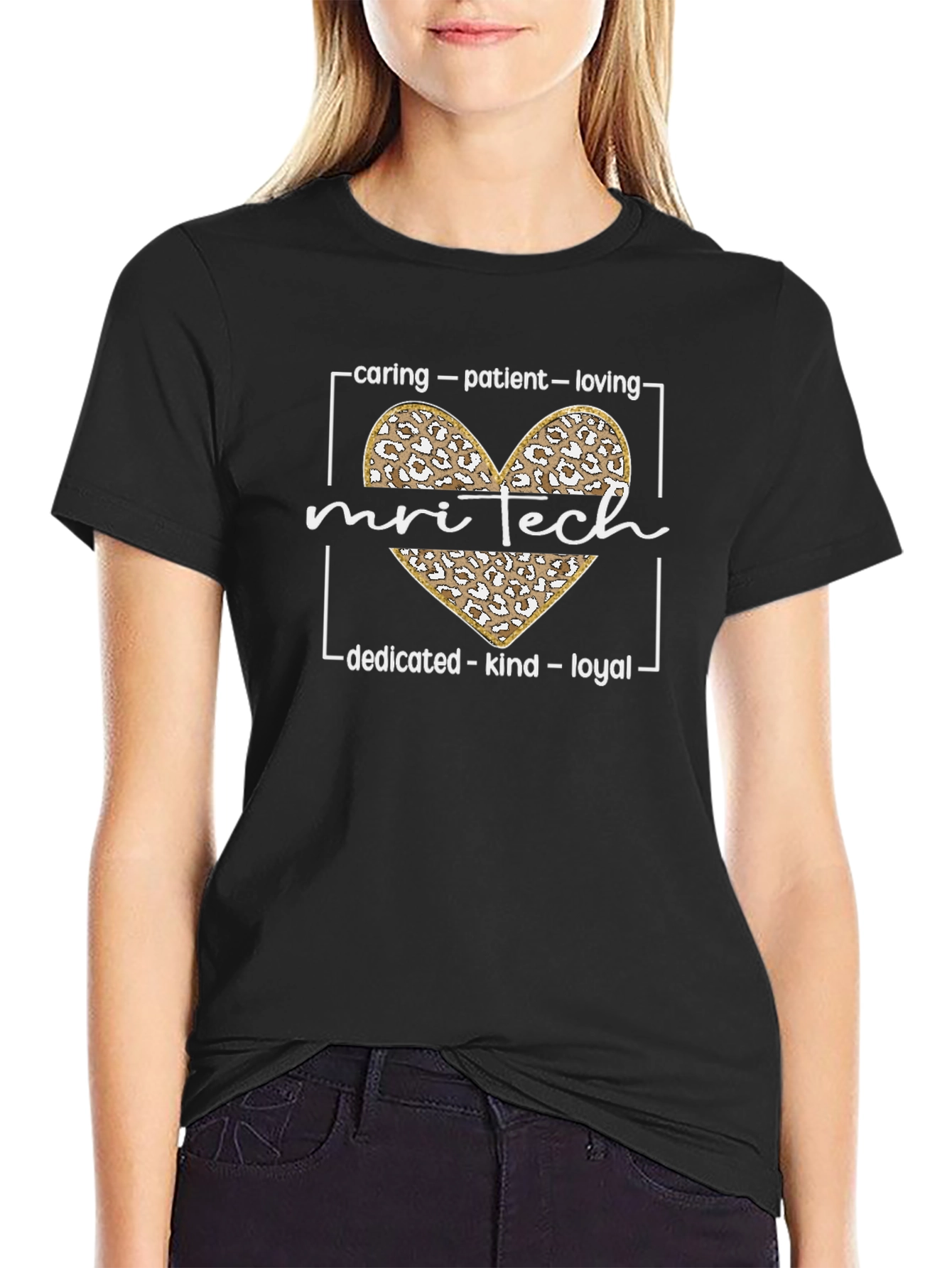 MRI Tech Leopard Heart T-Shirt - Caring Patient Loving