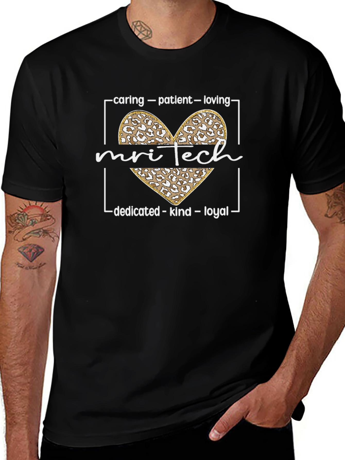MRI Tech Leopard Heart T-Shirt - Caring Patient Loving
