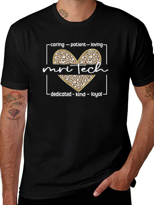MRI Tech Leopard Heart T-Shirt - Caring Patient Loving