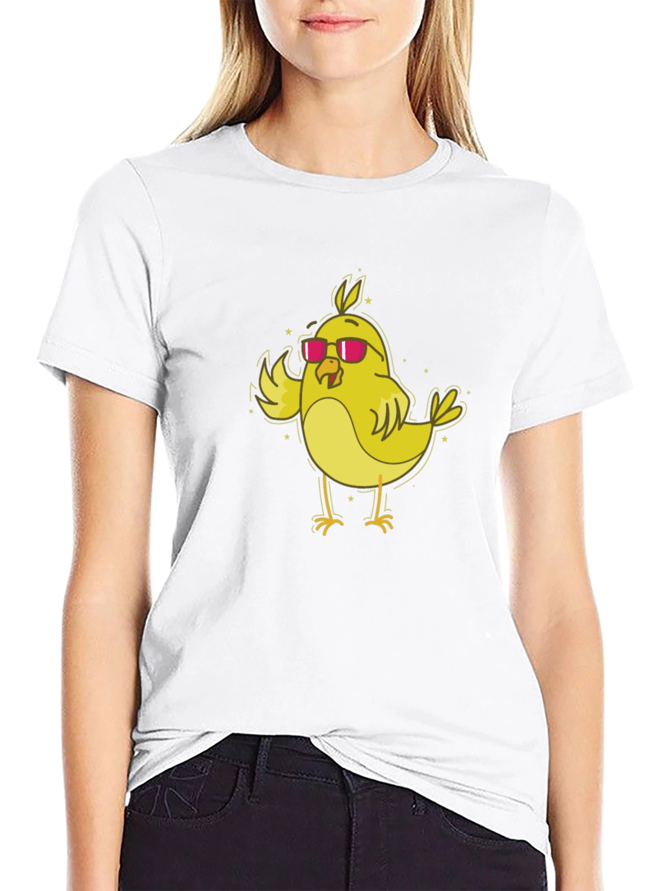 Cool Chick T-Shirt - Yellow Bird with Sunglasses