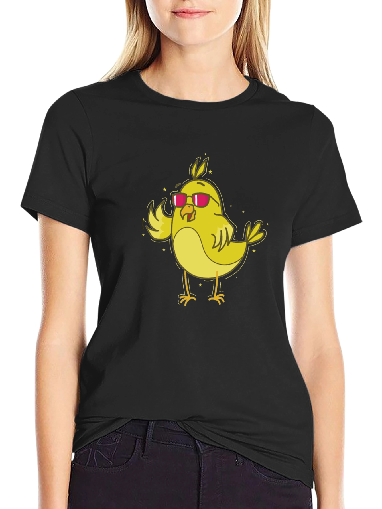 Cool Chick T-Shirt - Yellow Bird with Sunglasses