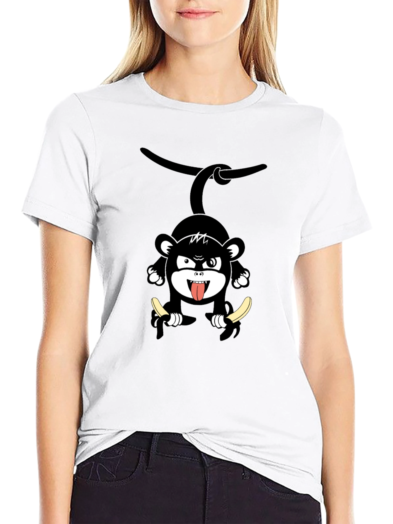 Monkey Banana Graphic Black T-Shirt