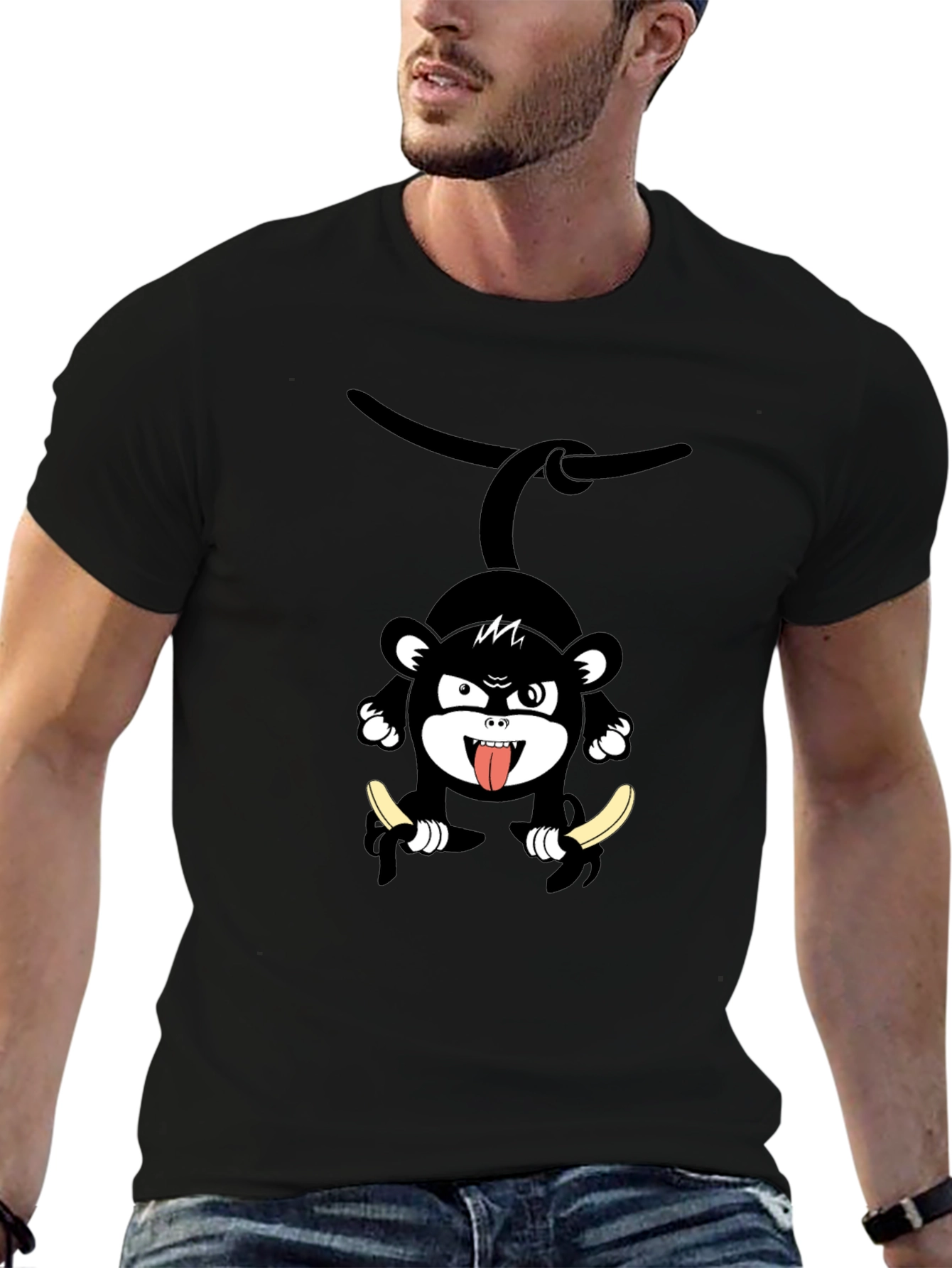 Monkey Banana Graphic Black T-Shirt