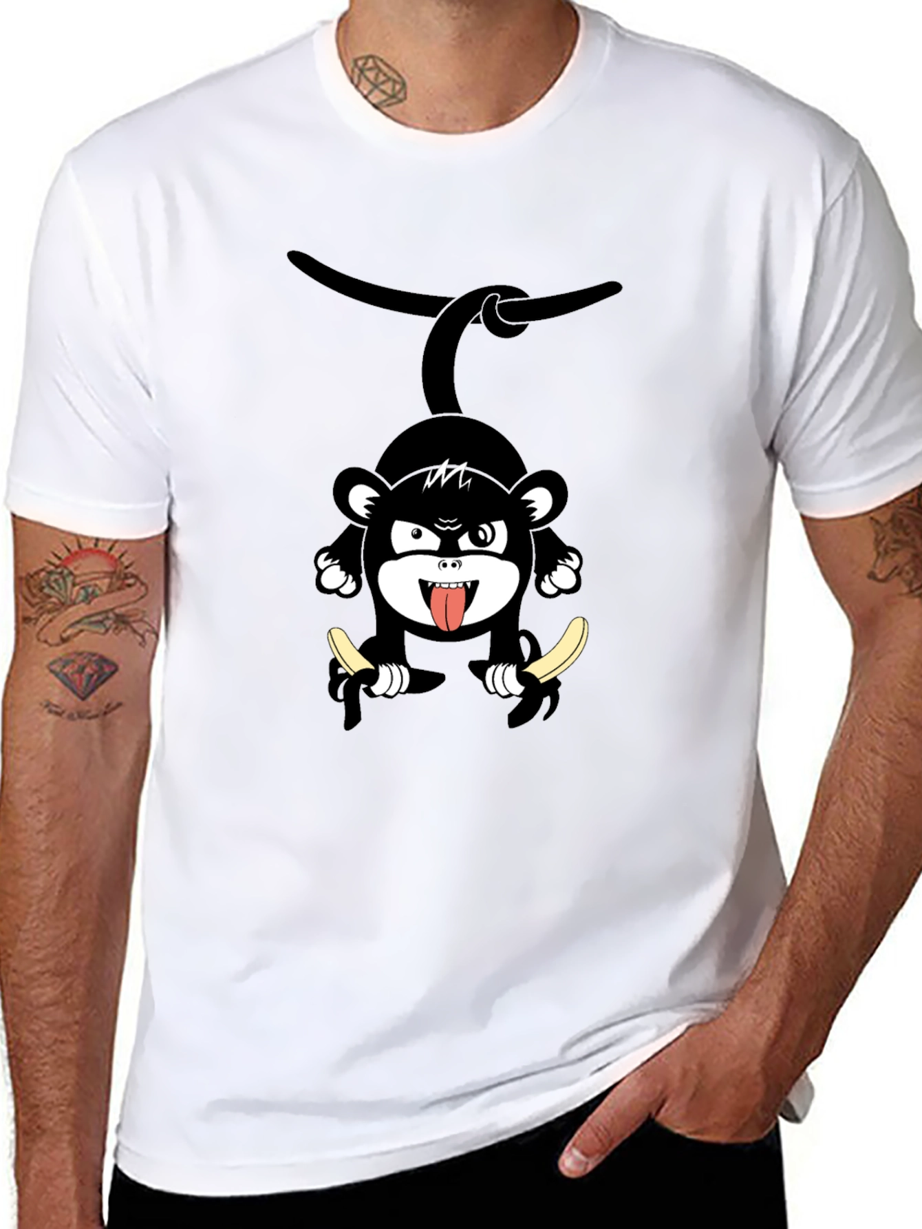 Monkey Banana Graphic Black T-Shirt