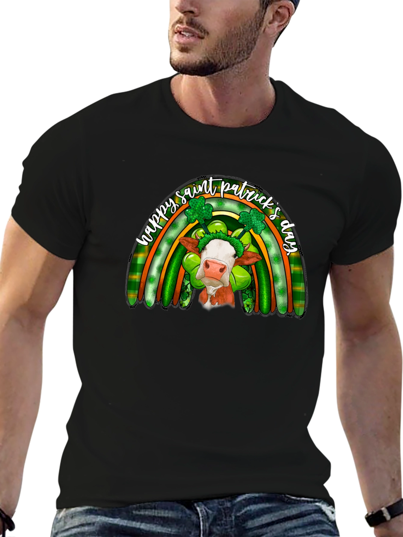 St. Patricks Day Cow Rainbow Graphic Tee