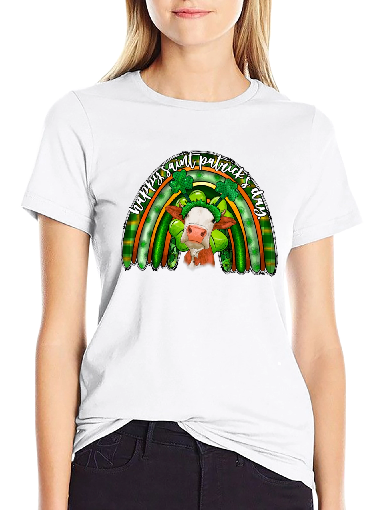 St. Patricks Day Cow Rainbow Graphic Tee