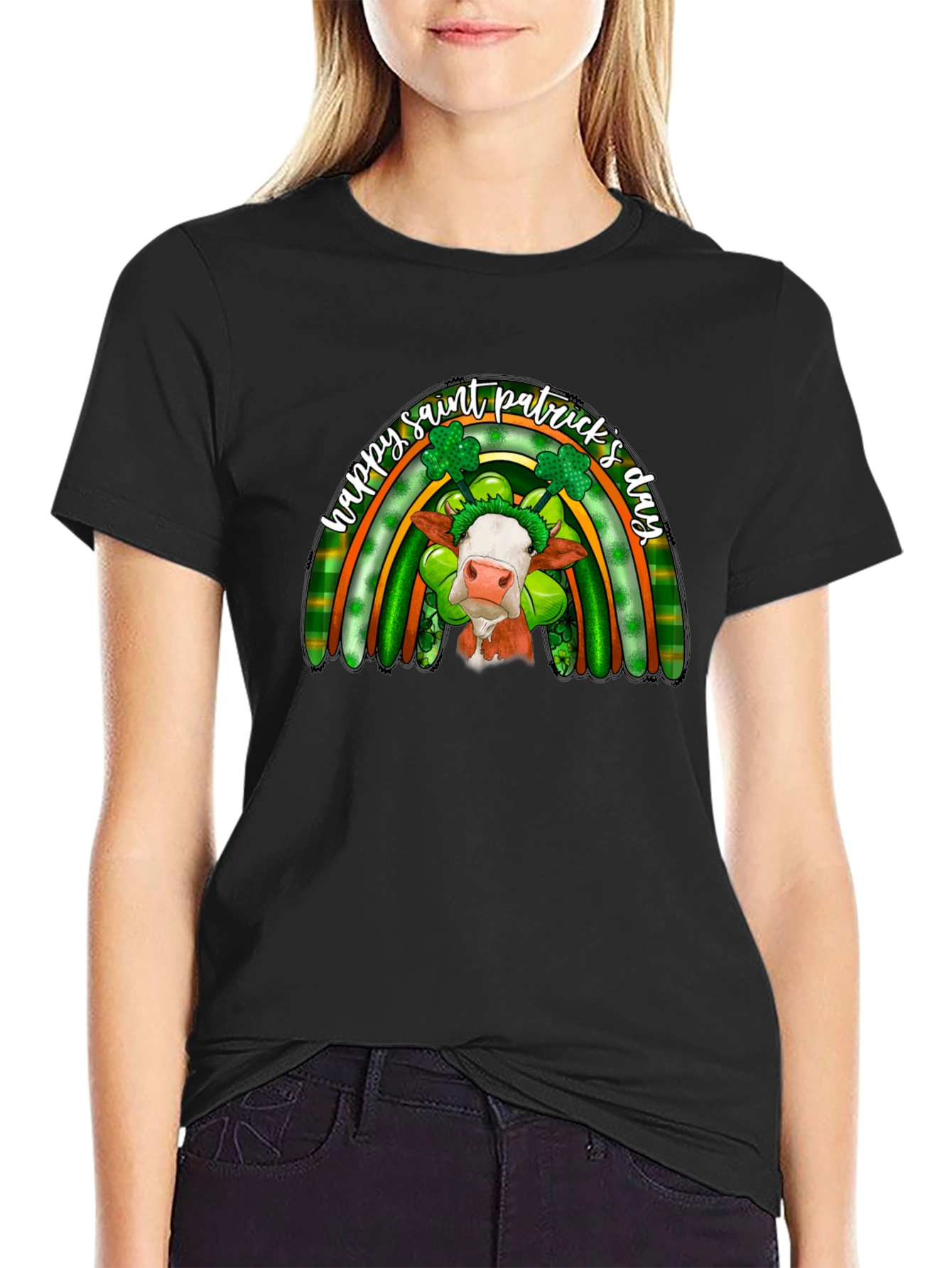 St. Patricks Day Cow Rainbow Graphic Tee
