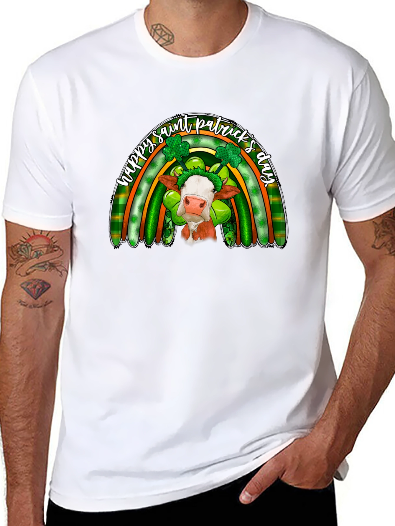 St. Patricks Day Cow Rainbow Graphic Tee