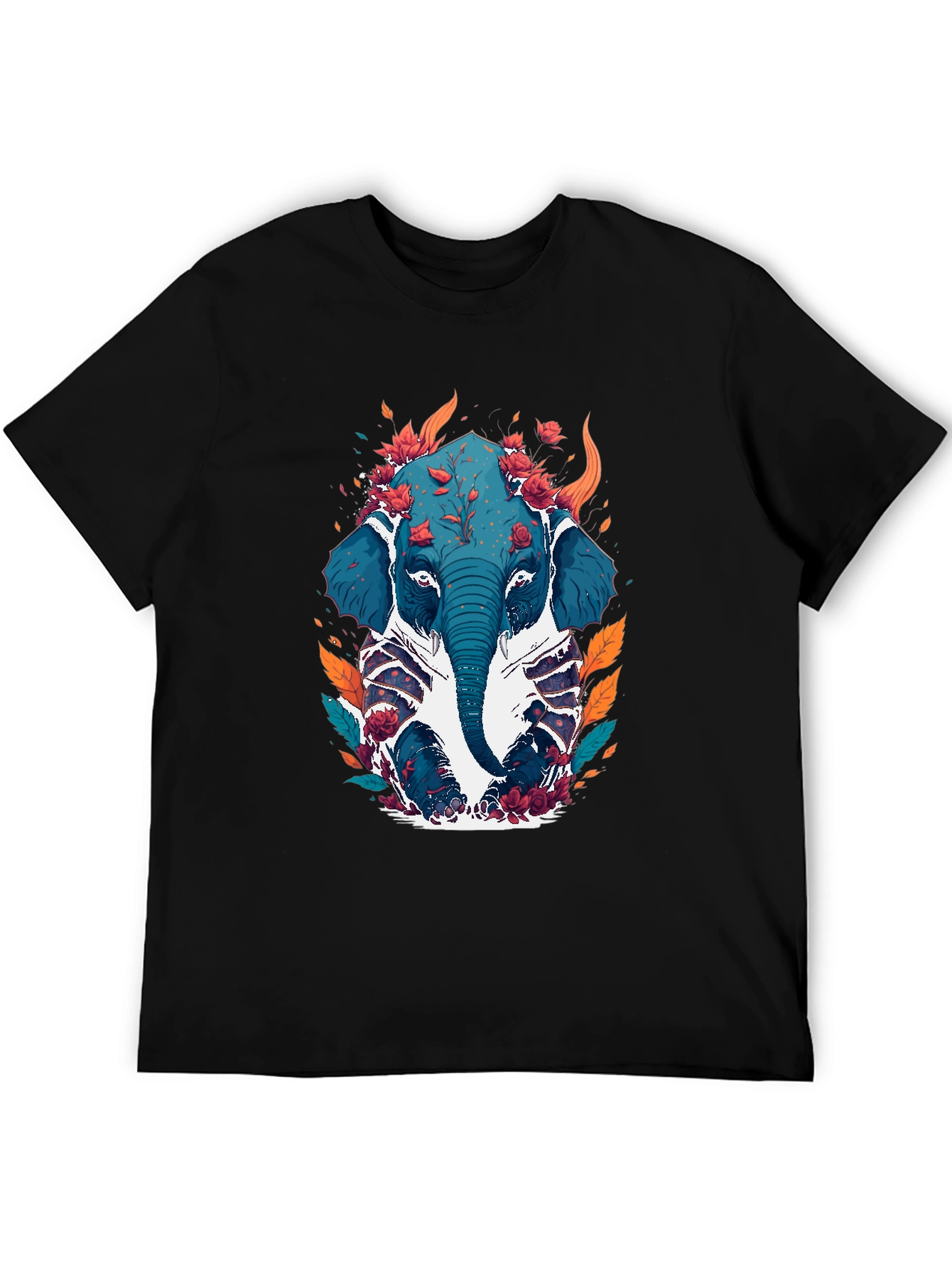 Floral Elephant Graphic Tee - Black Cotton Blend